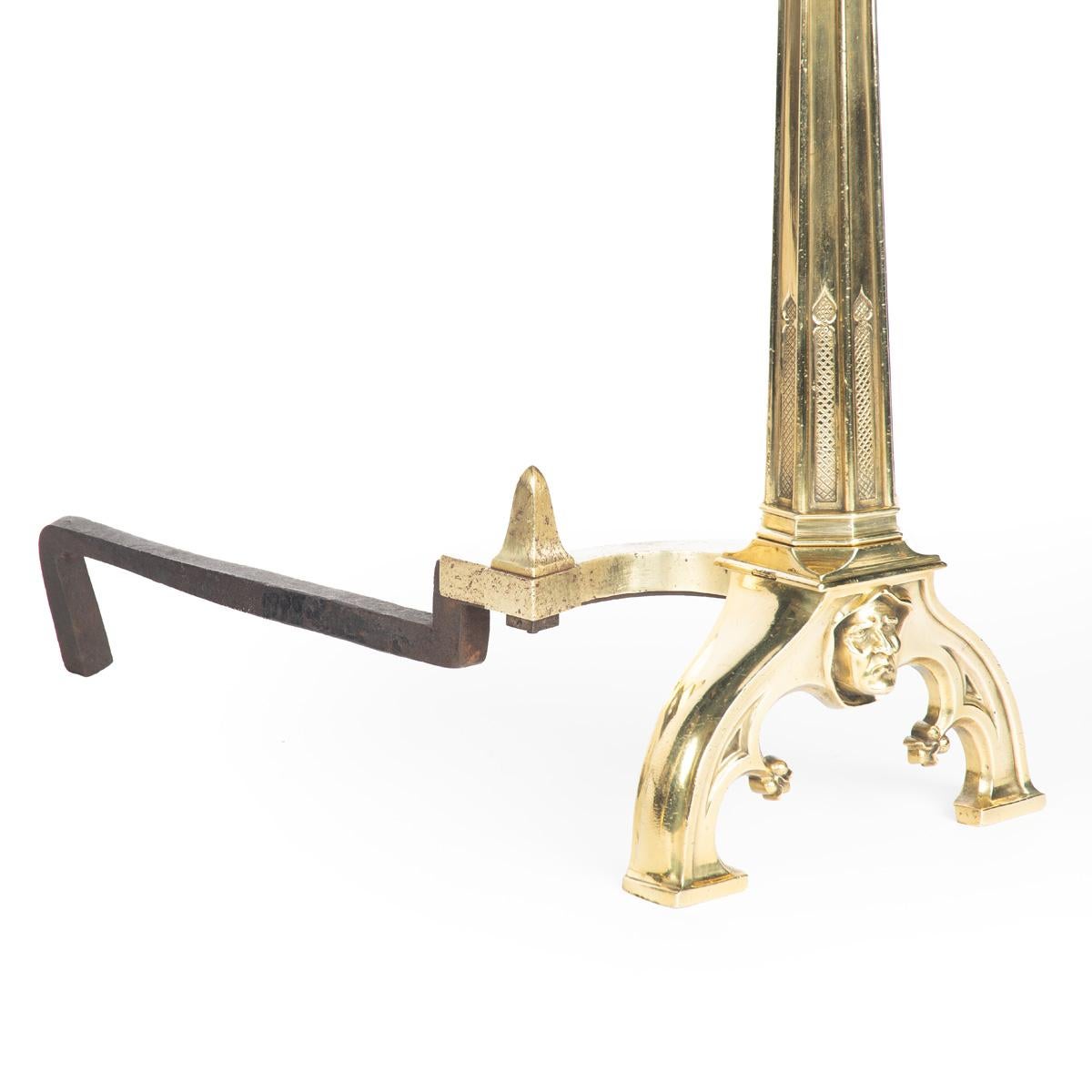 A Fine and Interesting Pair of Late 19th Century Gothic Revival Ormolu Andirons For Sale 3