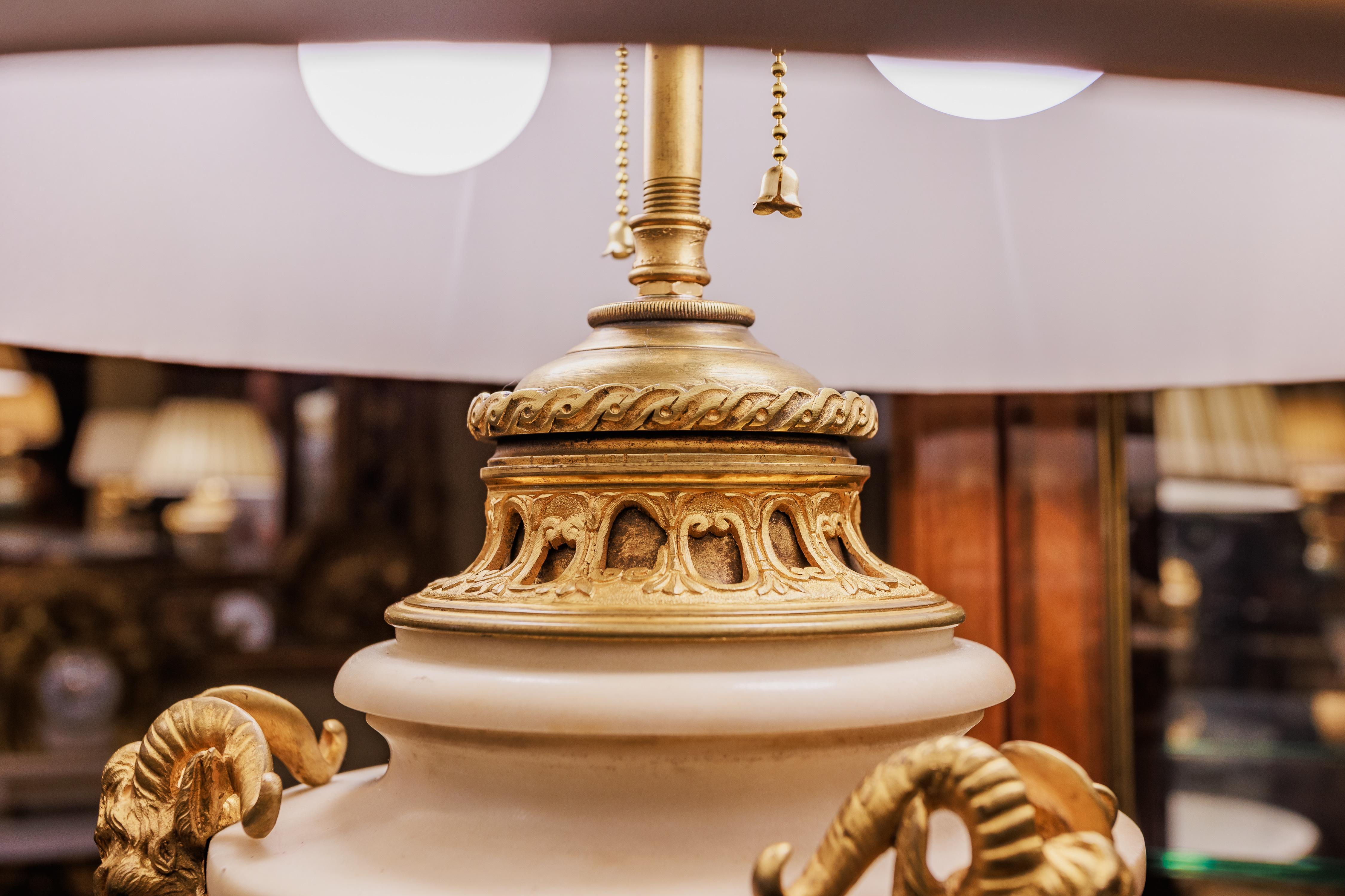 19th Century A fine and large 19th c French Louis XVI Carrera marble and gilt bronze lamp For Sale