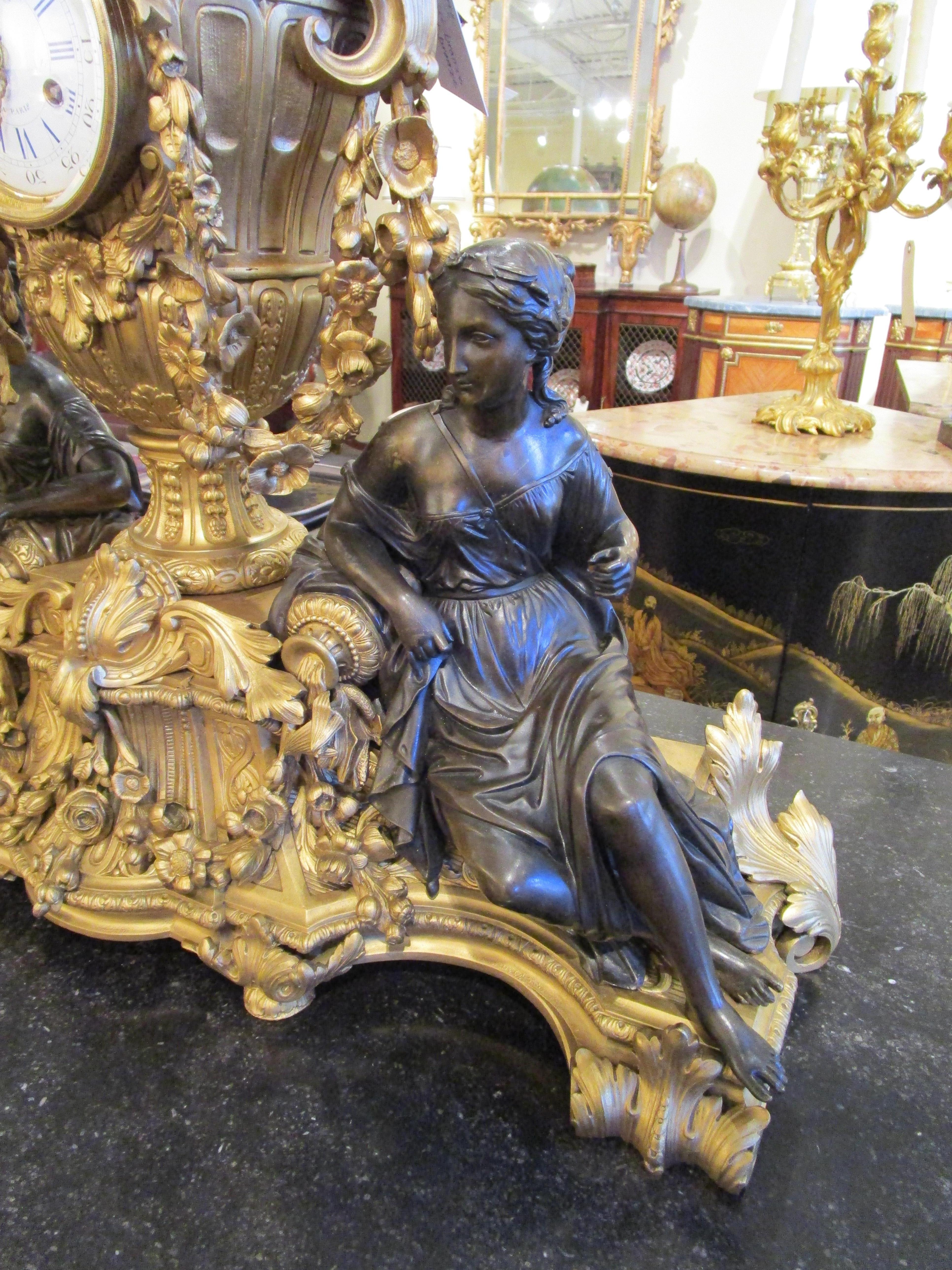 Fine and Large French 19th Century Mantle Clock Louis XV by Raingo Fres Paris For Sale 3