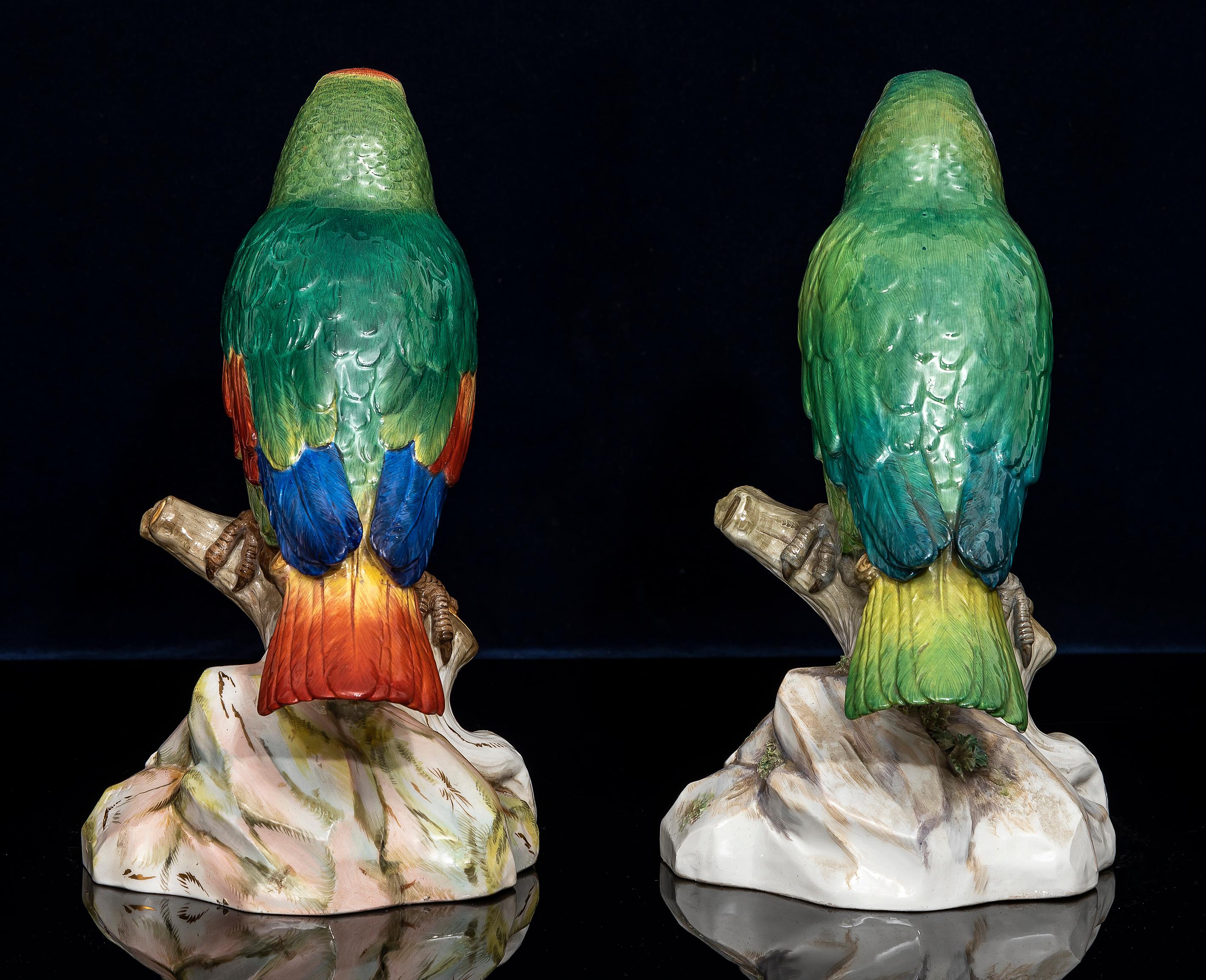 Pareja fina y grande de loros de porcelana de Meissen del siglo XIX Fines del siglo XIX en venta