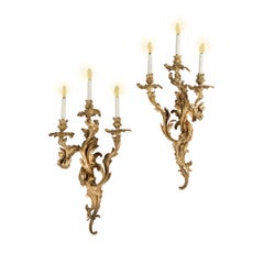 A fine and large pair of 19th Century Ormolu wall lights in the Rococo Revival S
