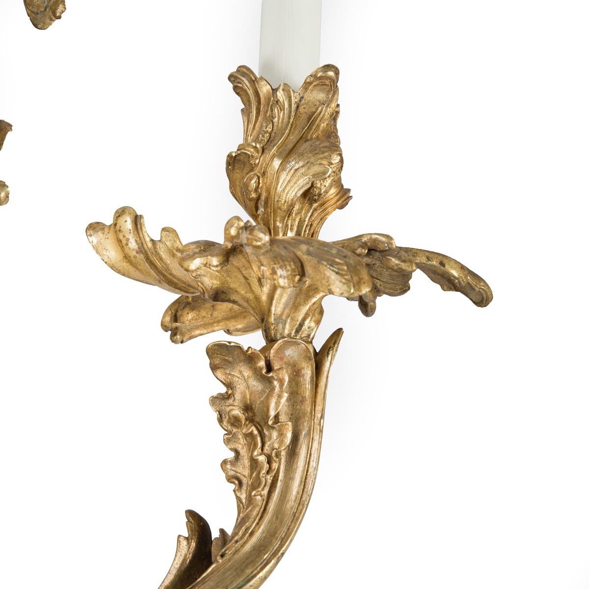 Ein schönes und großes Paar Ormolu-Wandleuchten aus dem 19. Jahrhundert im Rokoko-Revival-Stil im Angebot 1