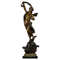 Figura fina y grande de bronce patinado de una ninfa marina