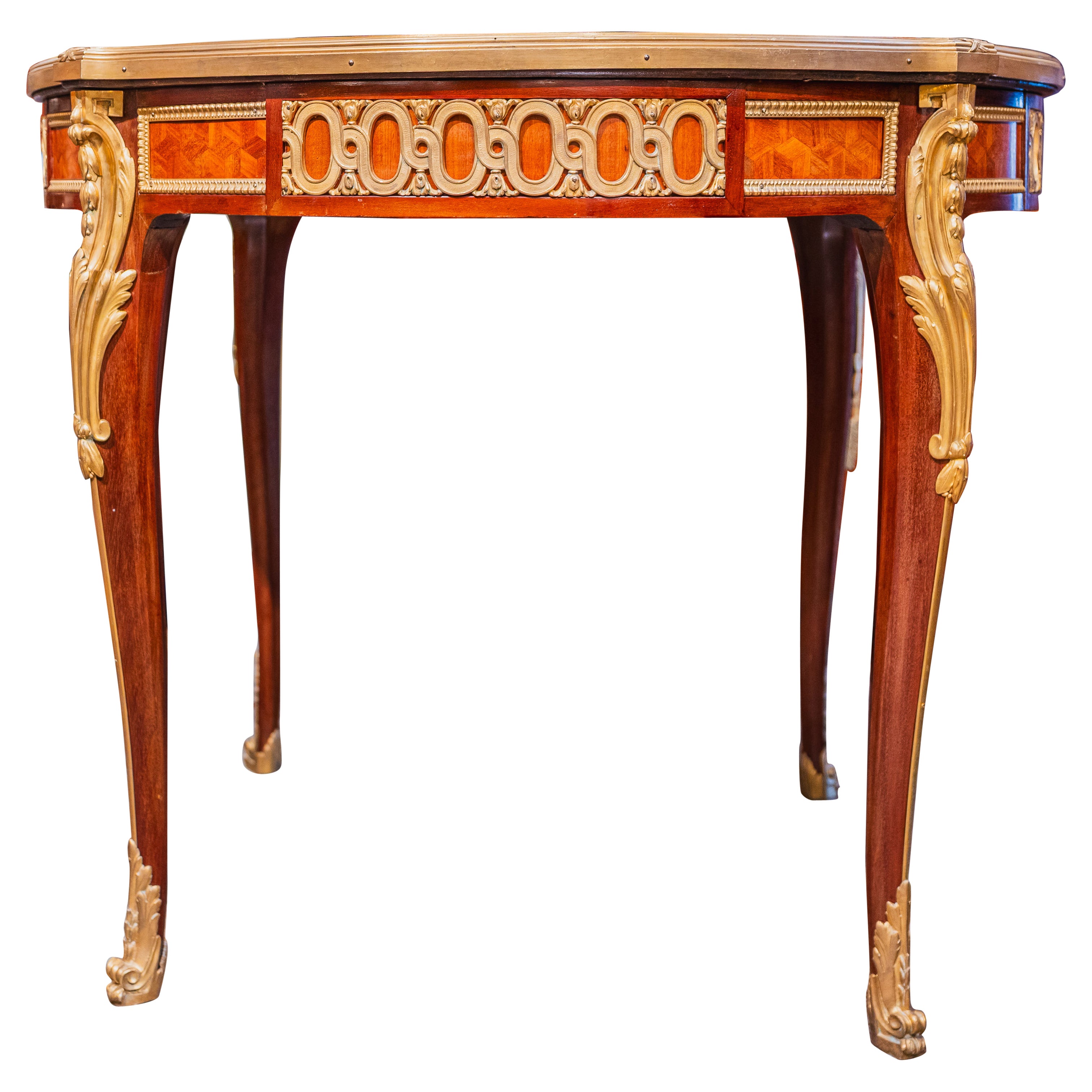 a fine and rare 19th c French gilt and marble top center table . Signed F. Linke im Angebot