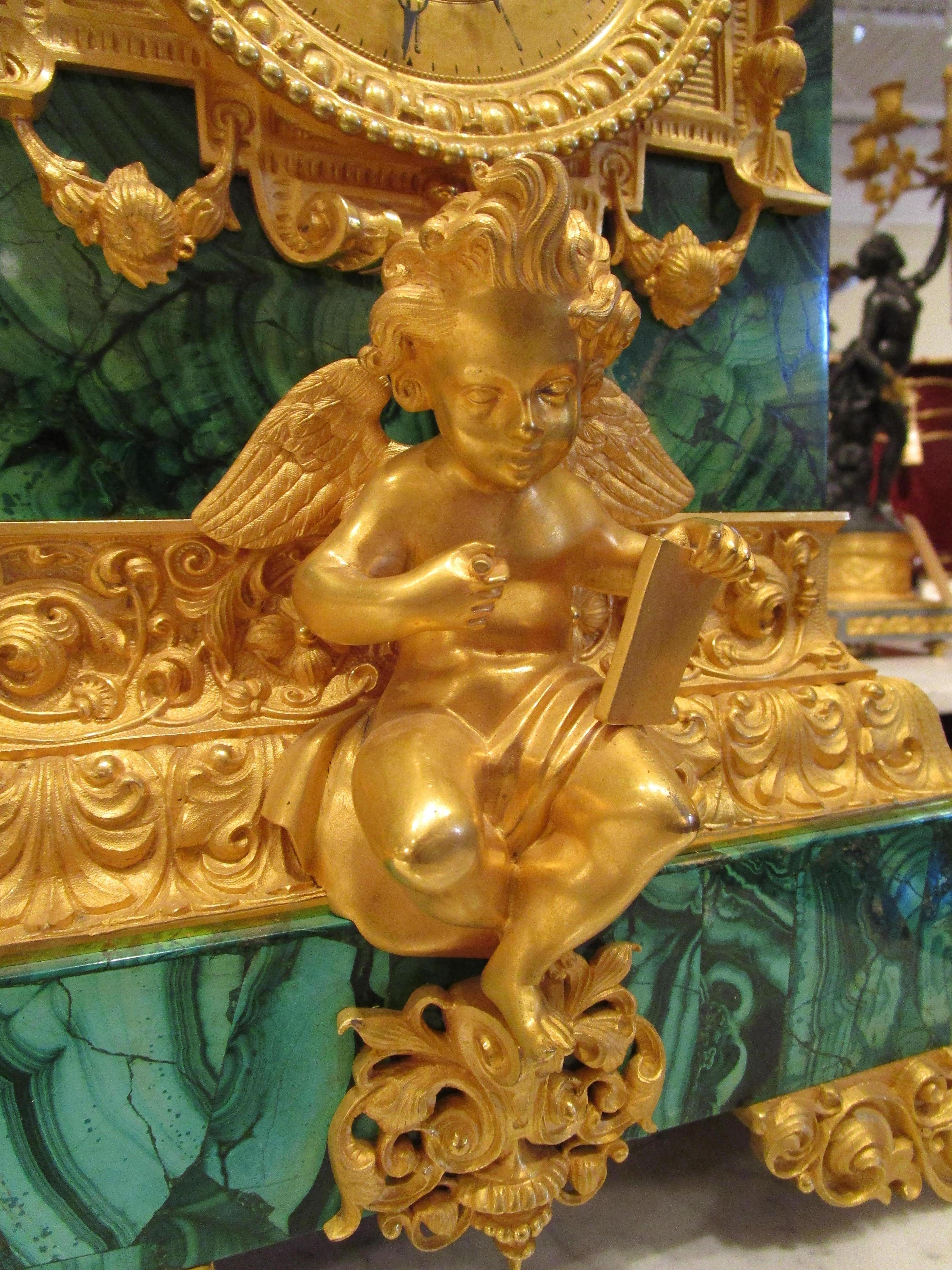 Fine and Rare 19th Century French or Russian Gilt Bronze and Malachite Mantle  For Sale 4