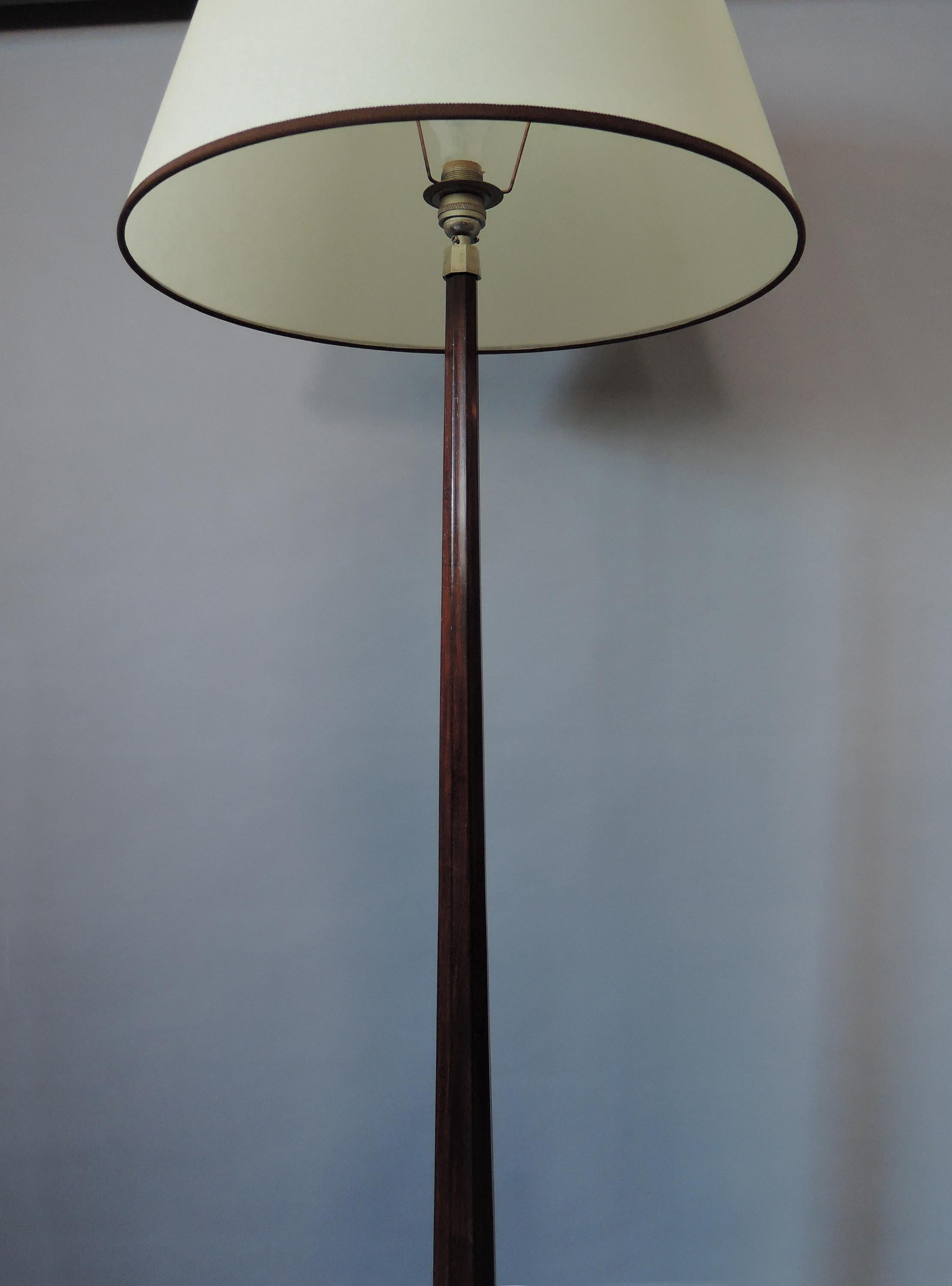 Fabric Fine and Rare French Art Deco Rosewood Floor Lamp For Sale