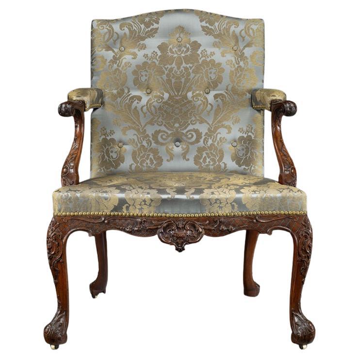 Fauteuil de bibliothèque en acajou sculpté de George II, fin et rare