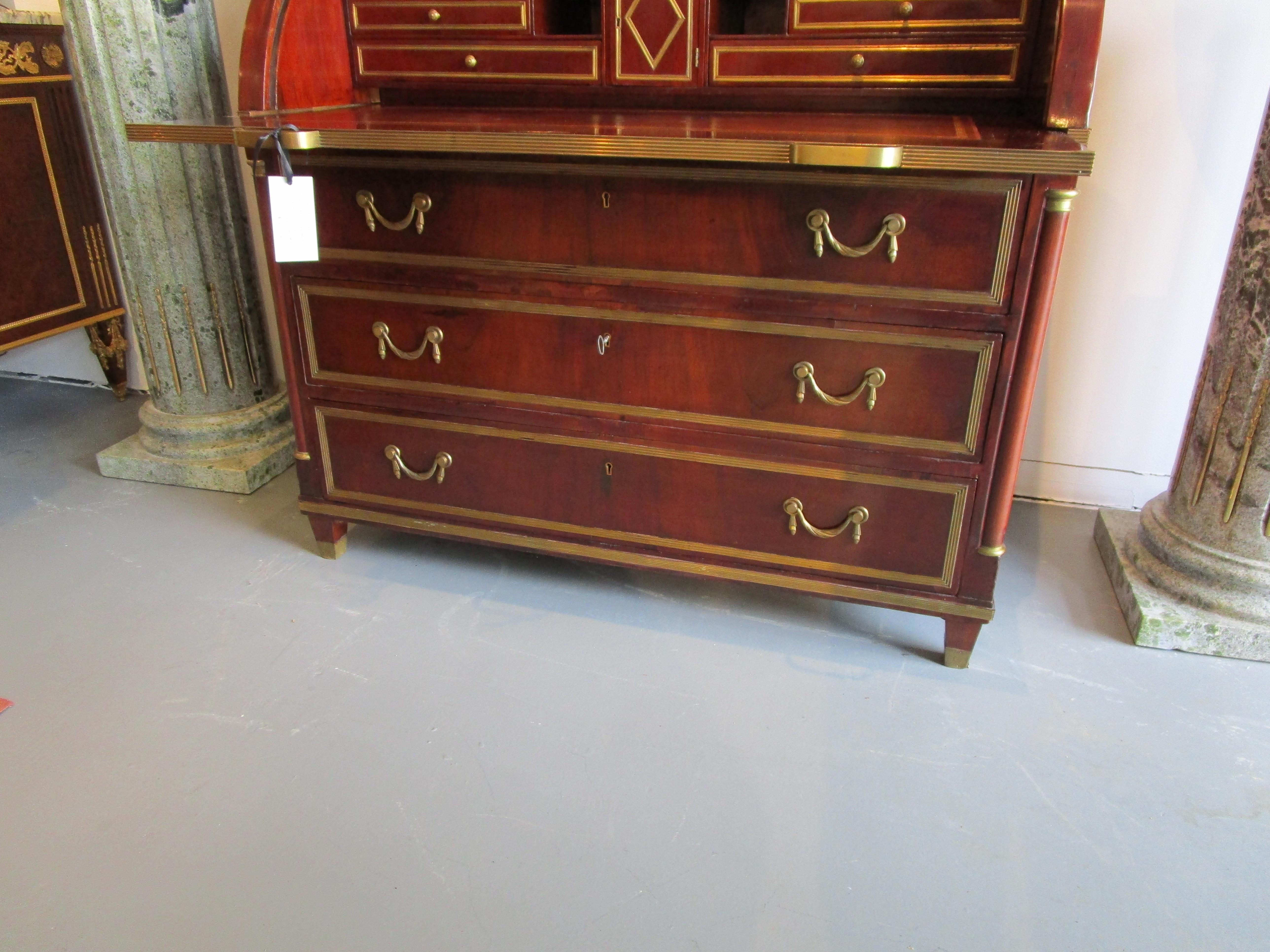 Inlay Fine and Rare Late 18th Century Russian Mahogany Roll Top Secretary For Sale