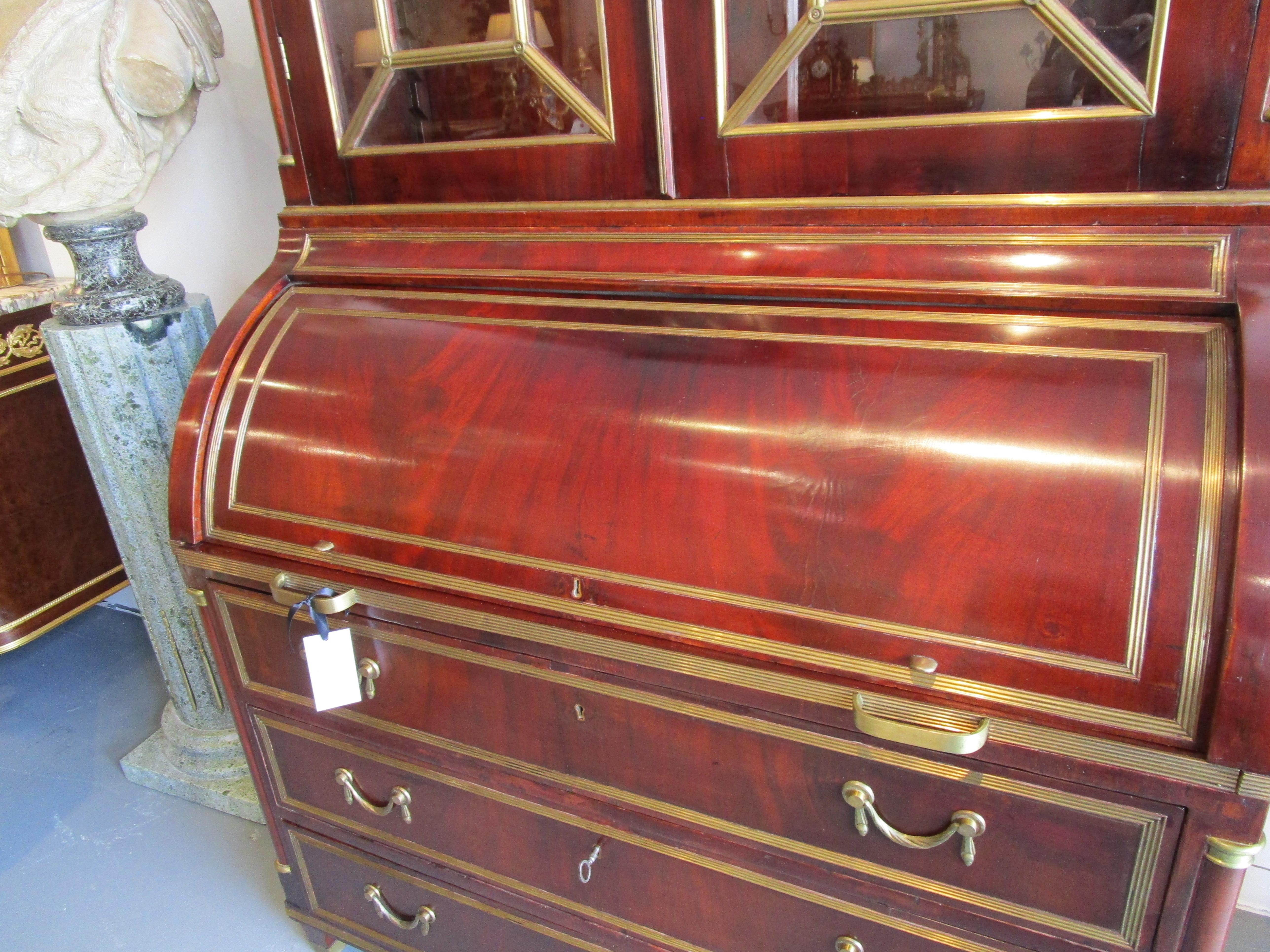 Brass Fine and Rare Late 18th Century Russian Mahogany Roll Top Secretary For Sale