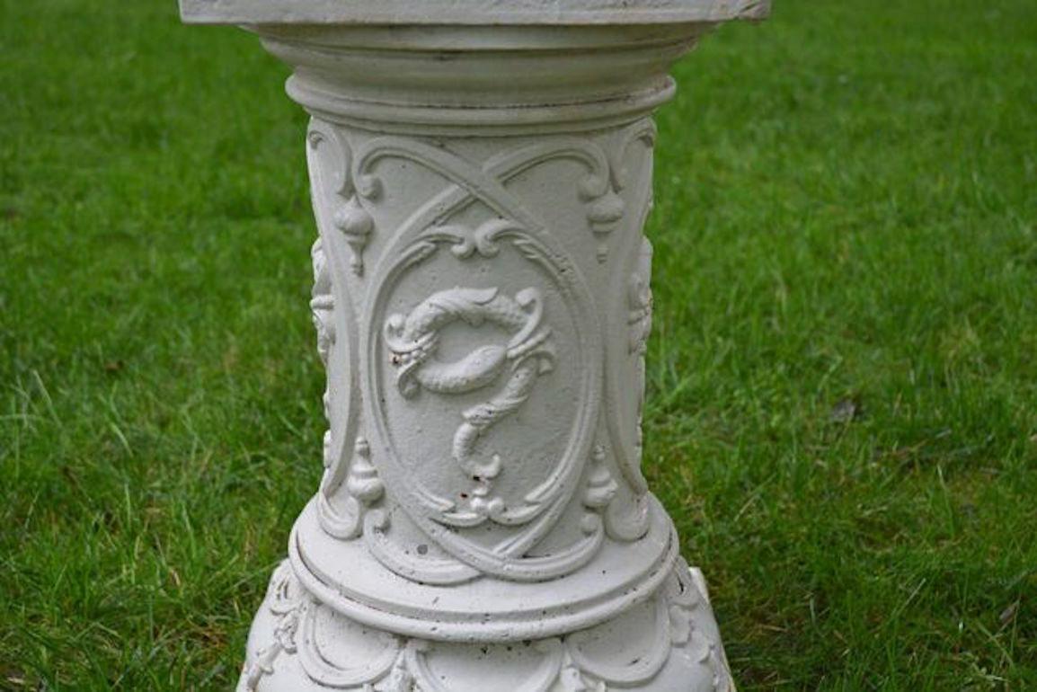 Pair of White Painted Cast-Iron Urns on Pedestals 1