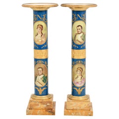 Fine and Rare Pair of French Gilt Bronze , Porcelain and Marble Pedestals