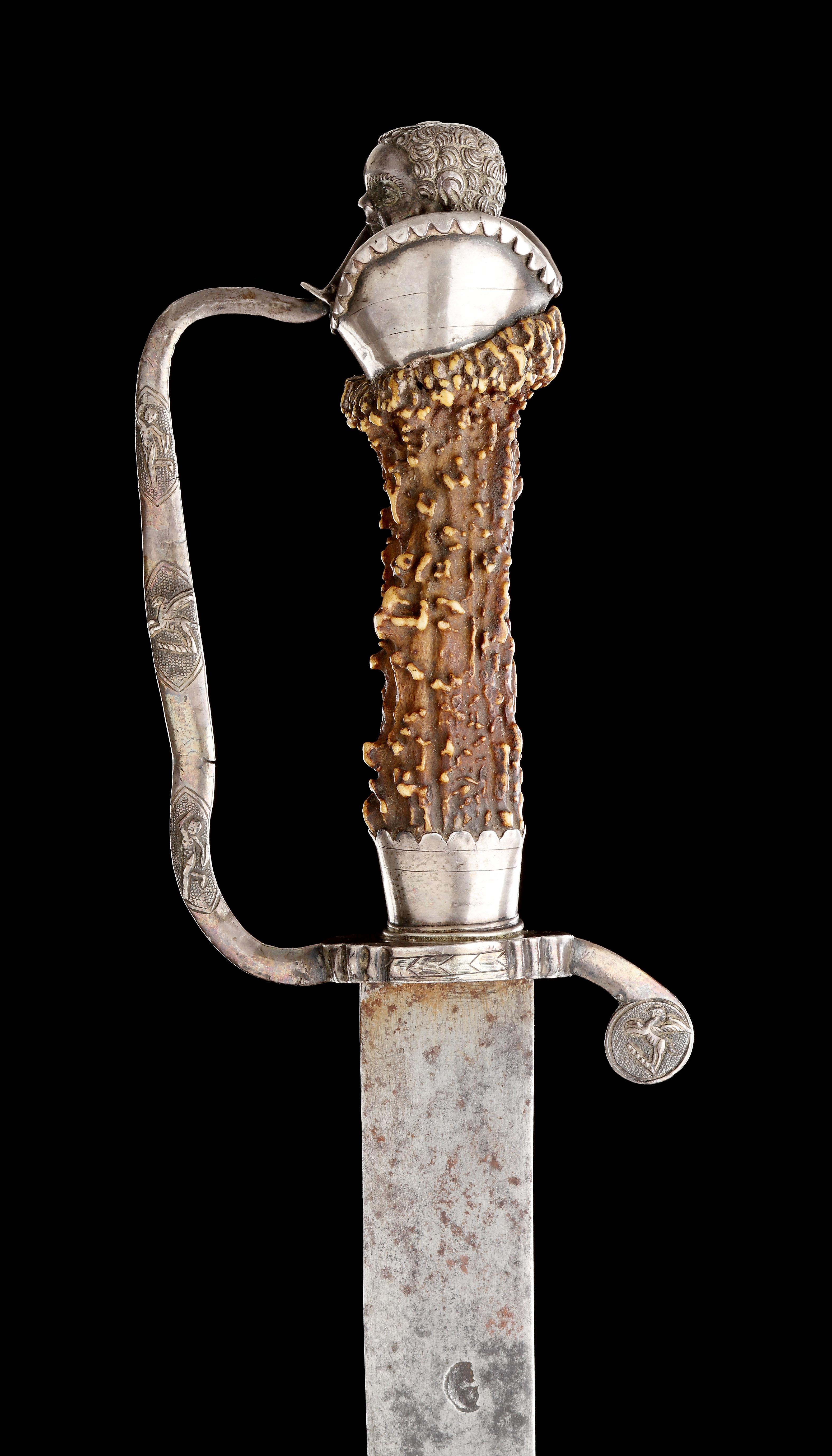 17th Century A Fine and Rare Silver Mounted Hunting Hanger For Sale