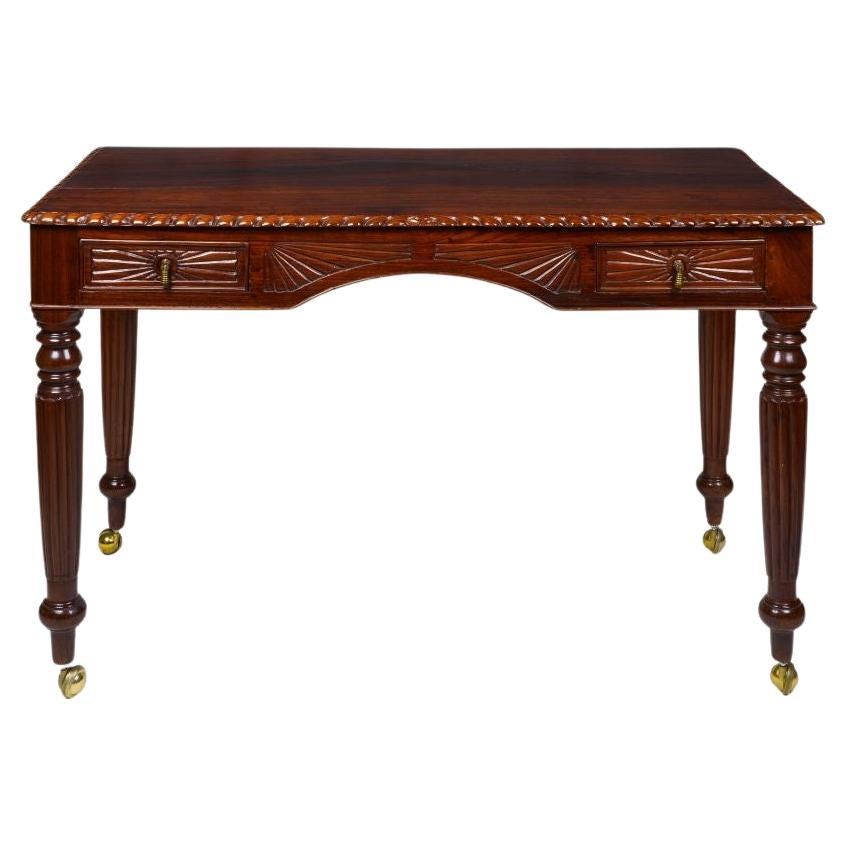A Fine Anglo-Indian Carved Padouk Writing Table, Ceylonese For Sale
