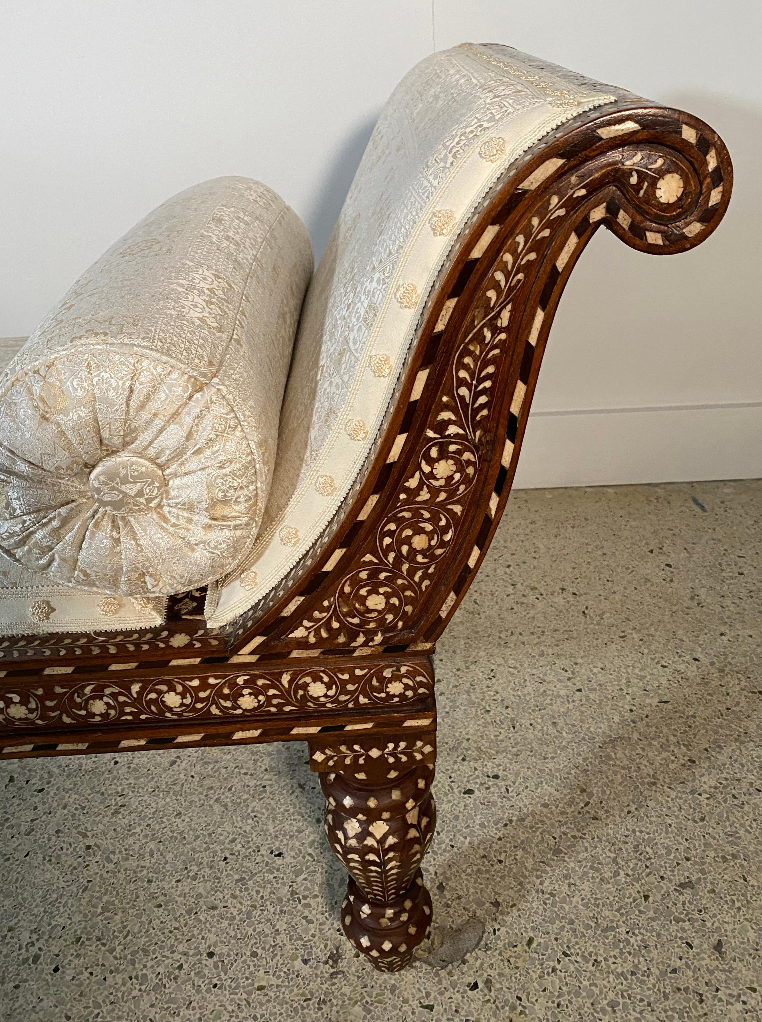 Asian Fine Anglo Indian Padouk and Bone Inlaid Chaise Lounge