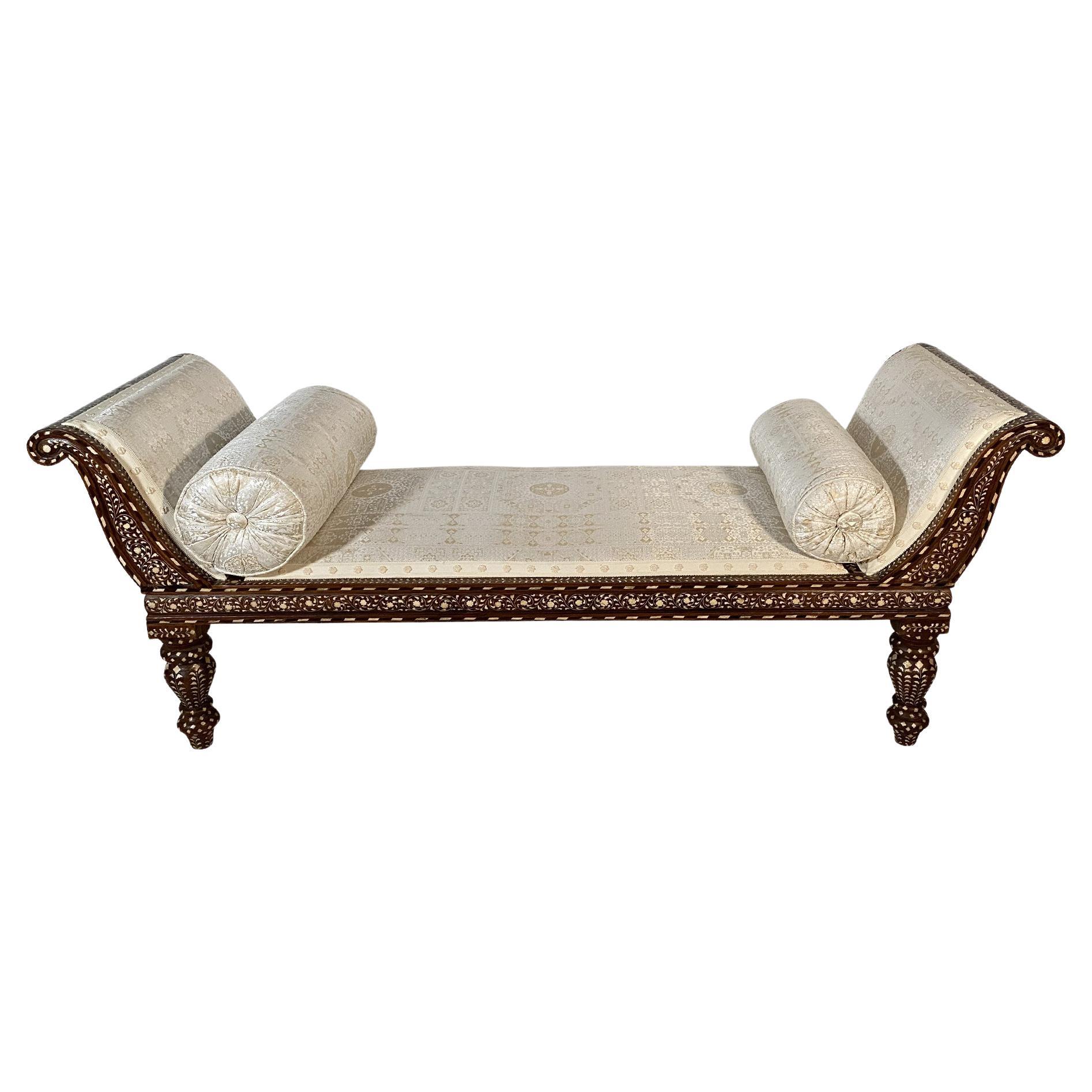 Fine Anglo Indian Padouk and Bone Inlaid Chaise Lounge