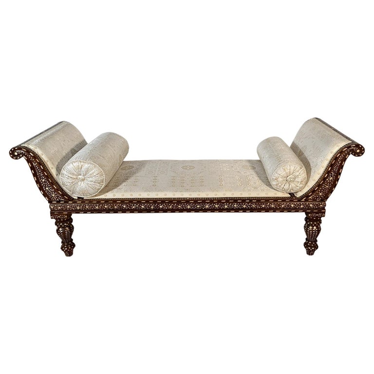 Fine Anglo Indian Padouk and Bone Inlaid Chaise Lounge at 1stDibs | indian  chaise lounge