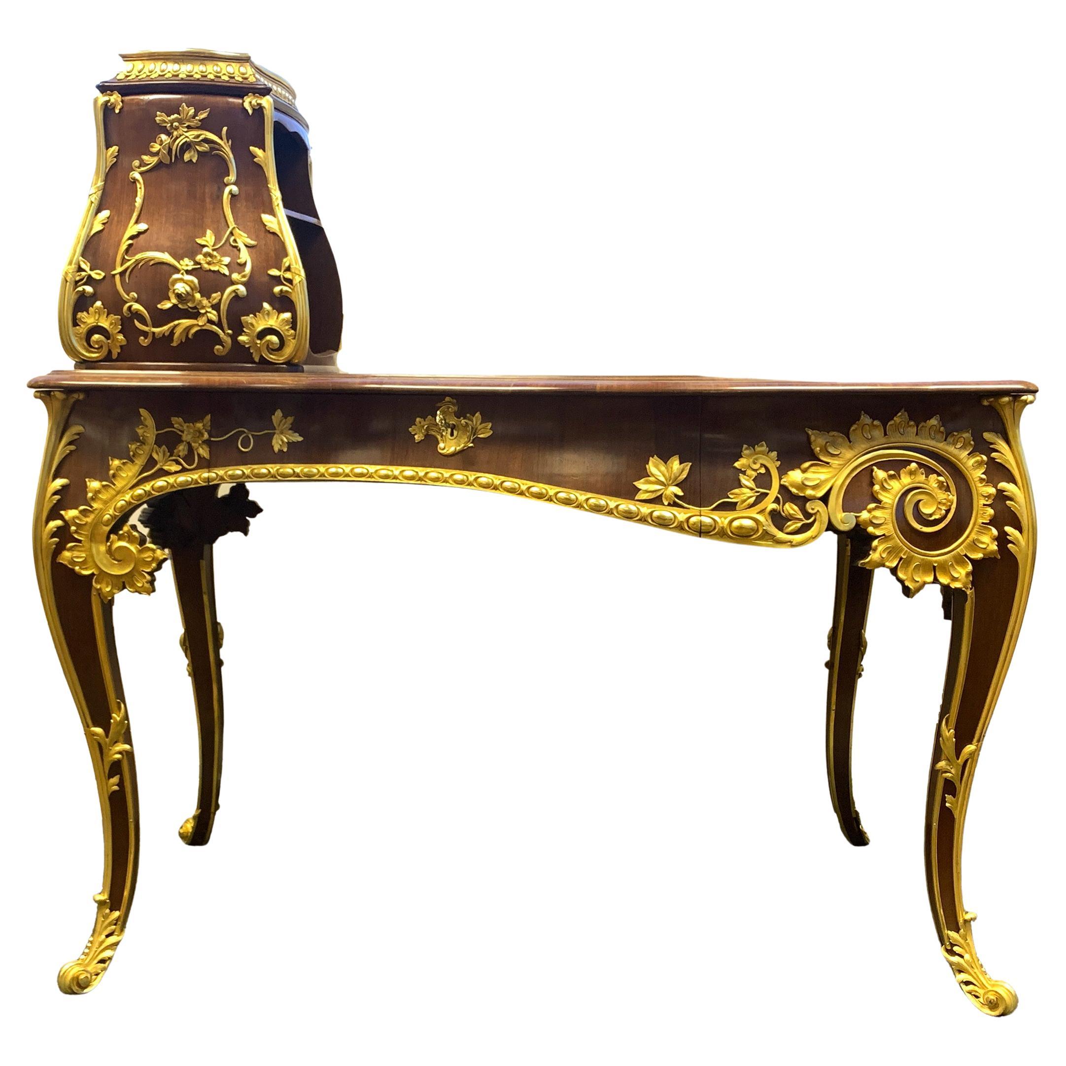Fine Antique 19th Century Wood and Bronze Inlaid Desk