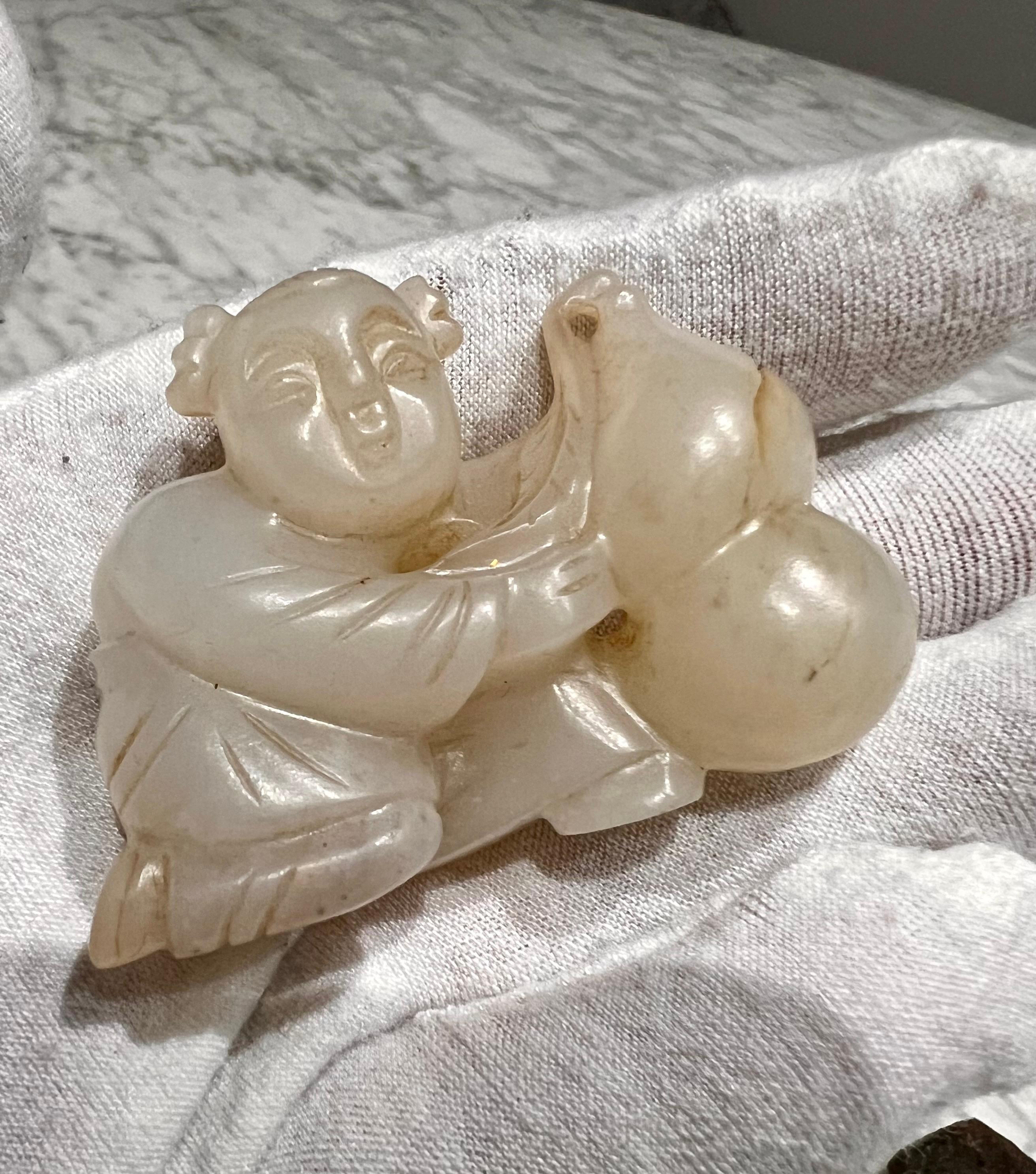 A Fine Antique Chinese Mutton Fat Jade Carving- Toggle of A Boy 3