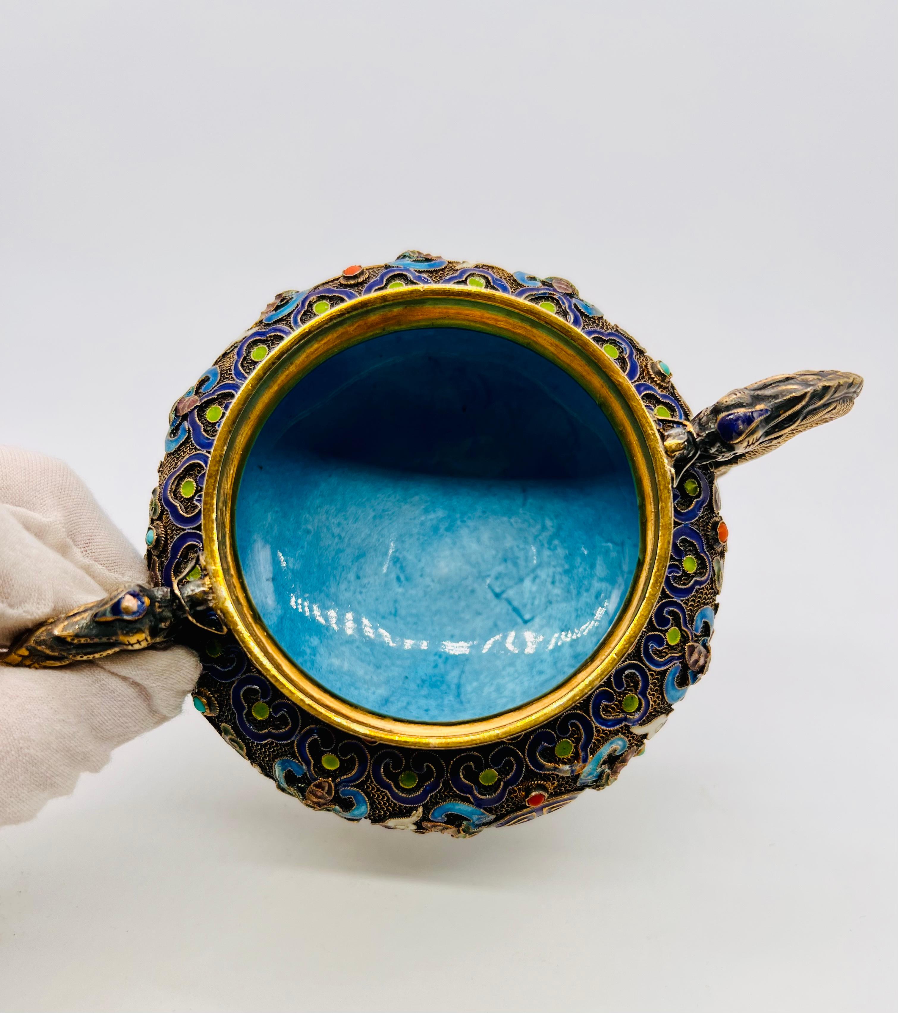 A Fine Antique Chinese Silver Gilt Filigree Enamel Footed and Lidded Vessel 1