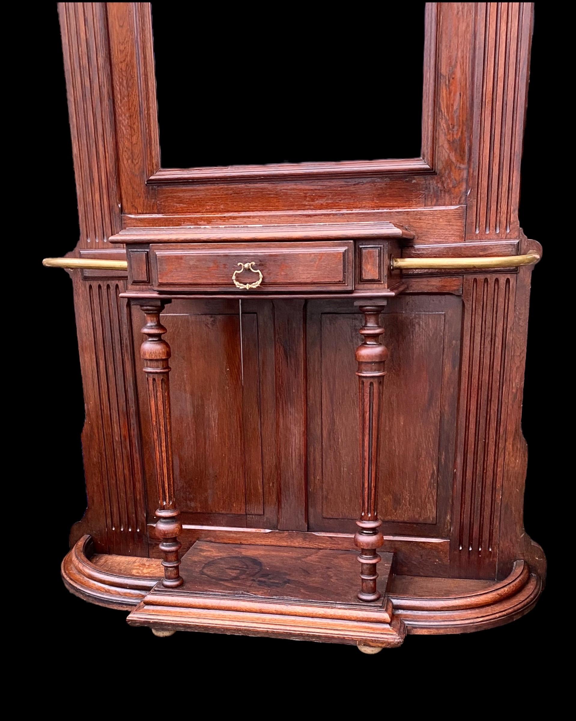 Hand-Carved Fine Antique French Carved Oak Hall Stand For Sale
