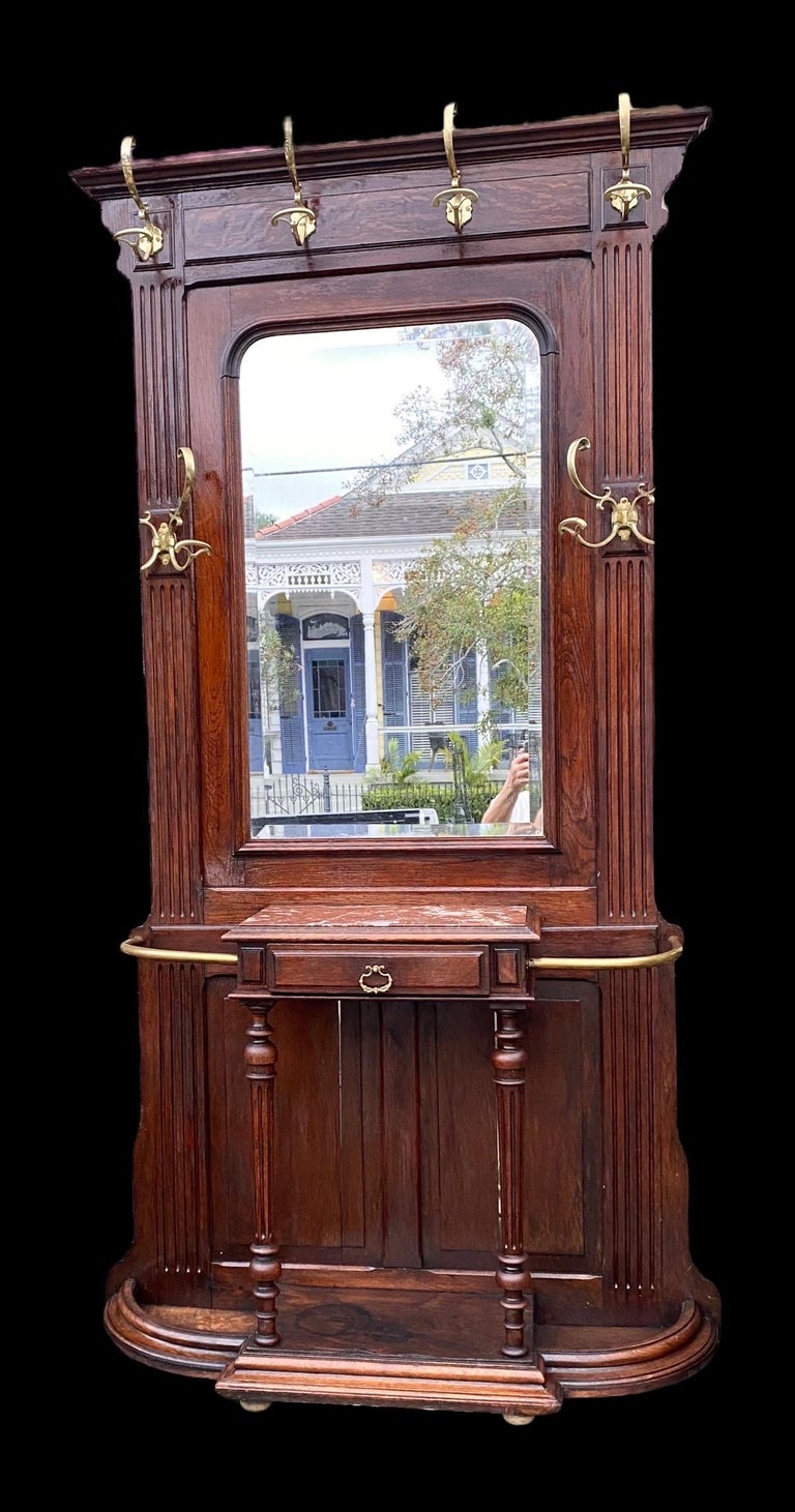 Fine Antique English Carved Oak Hall Stand For Sale at 1stDibs