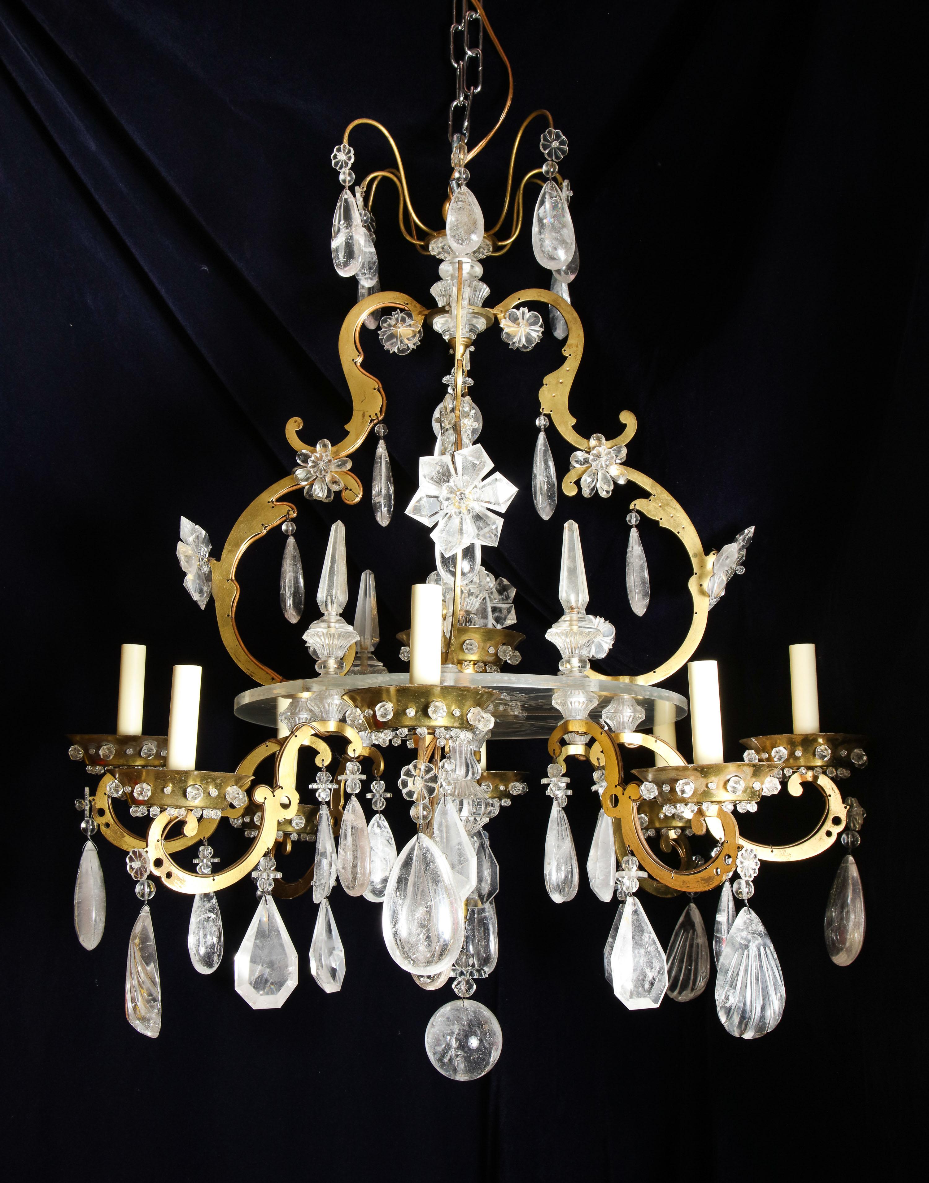 Fine Antique French Baguès Style Gilt Bronze and Rock Crystal Chandelier For Sale 4