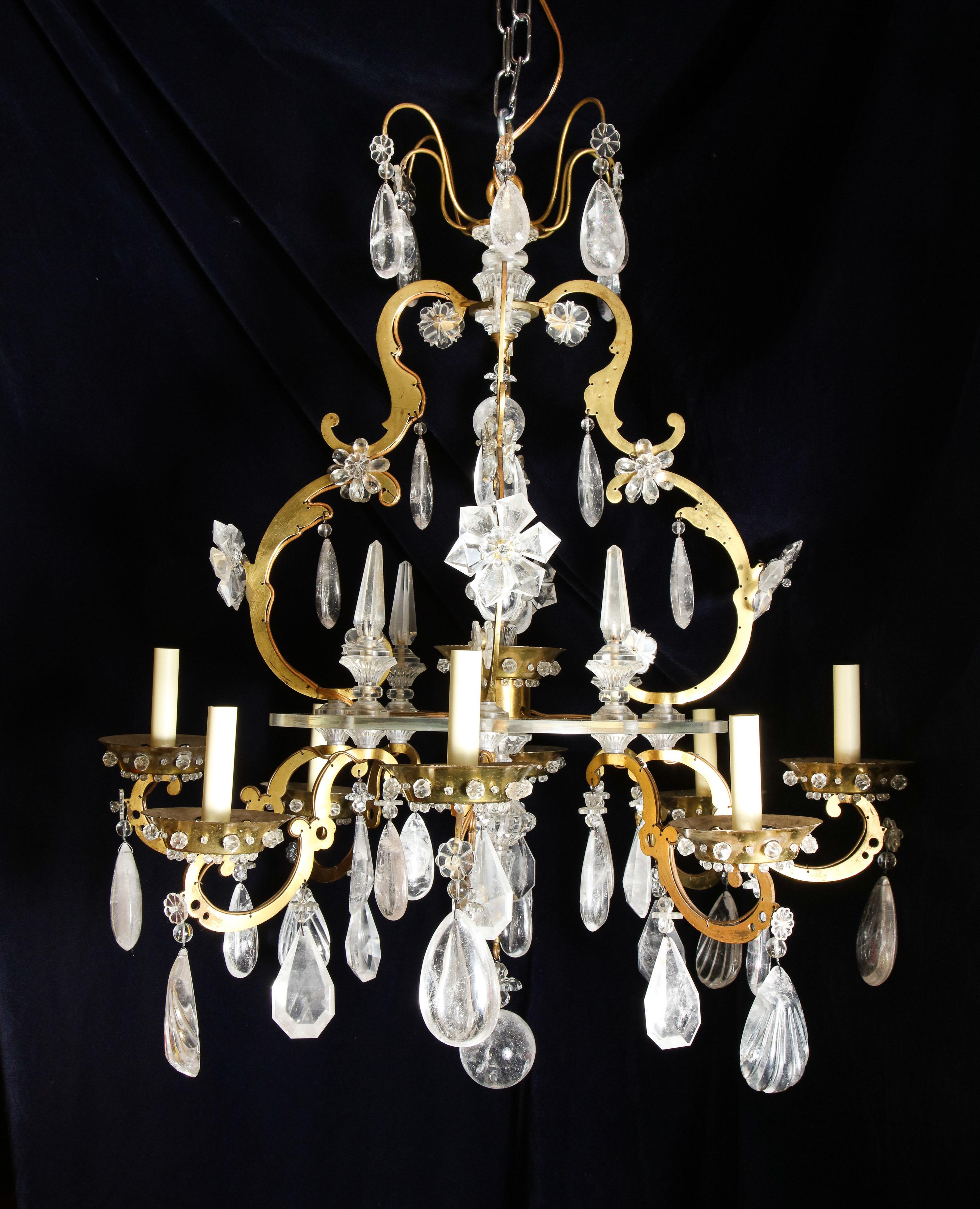 Fine Antique French Baguès Style Gilt Bronze and Rock Crystal Chandelier For Sale 5