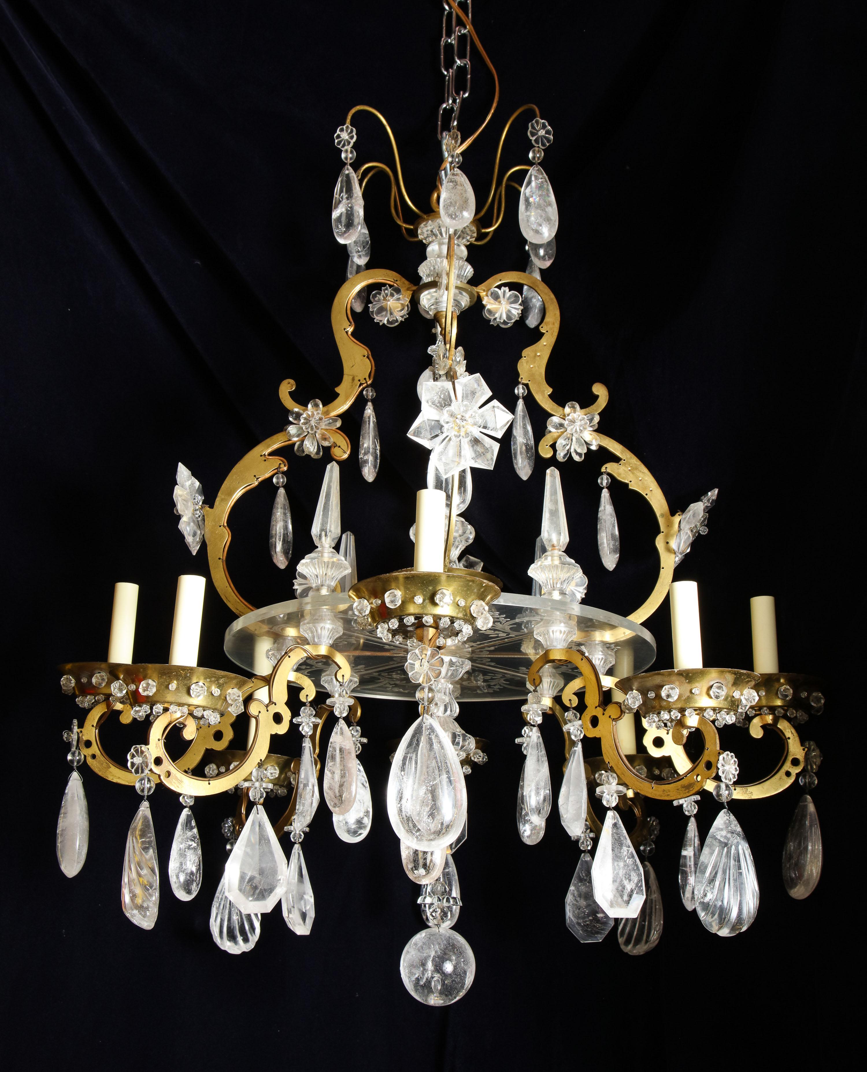 Fine Antique French Baguès Style Gilt Bronze and Rock Crystal Chandelier For Sale 6