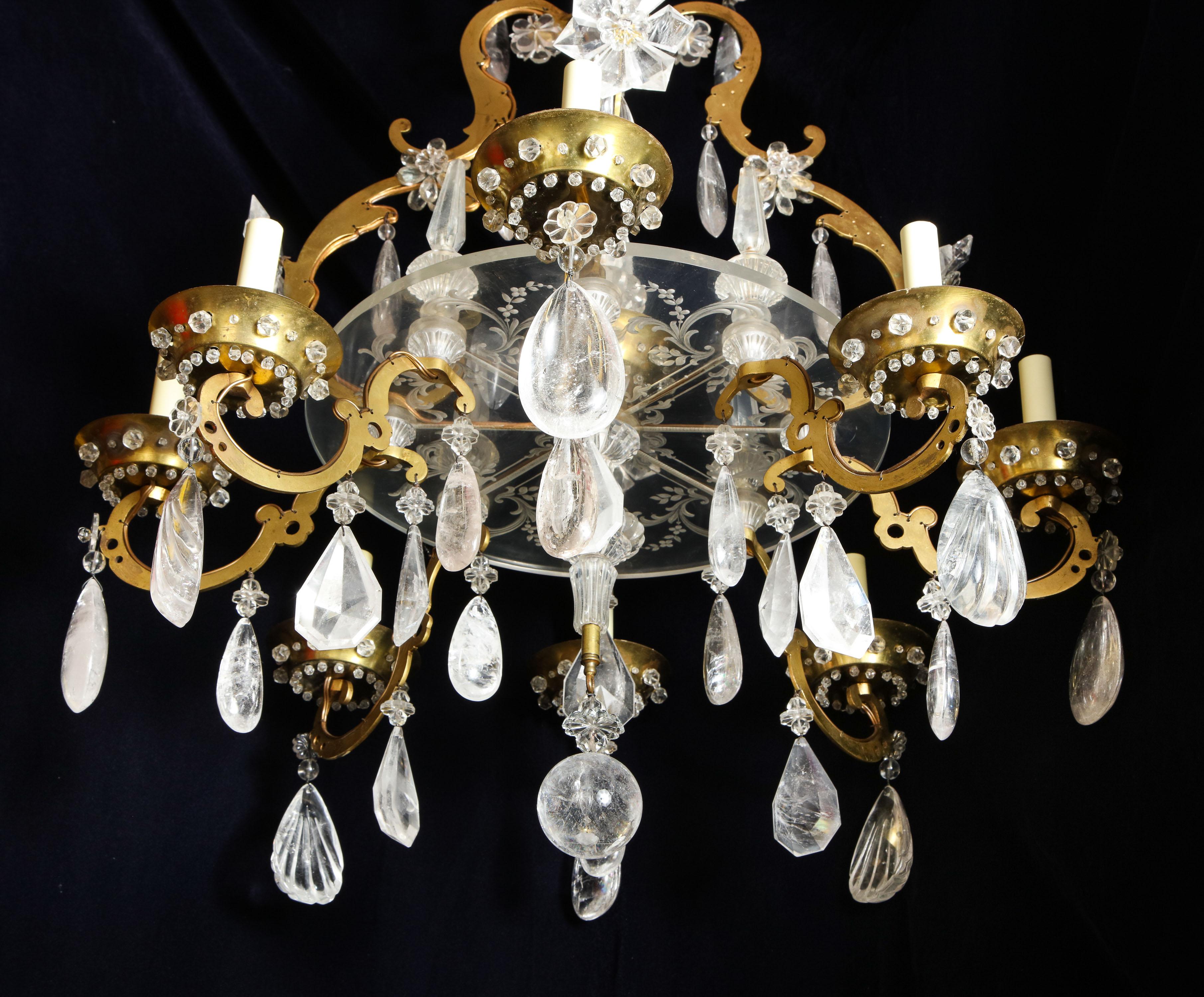 Fine Antique French Baguès Style Gilt Bronze and Rock Crystal Chandelier For Sale 7