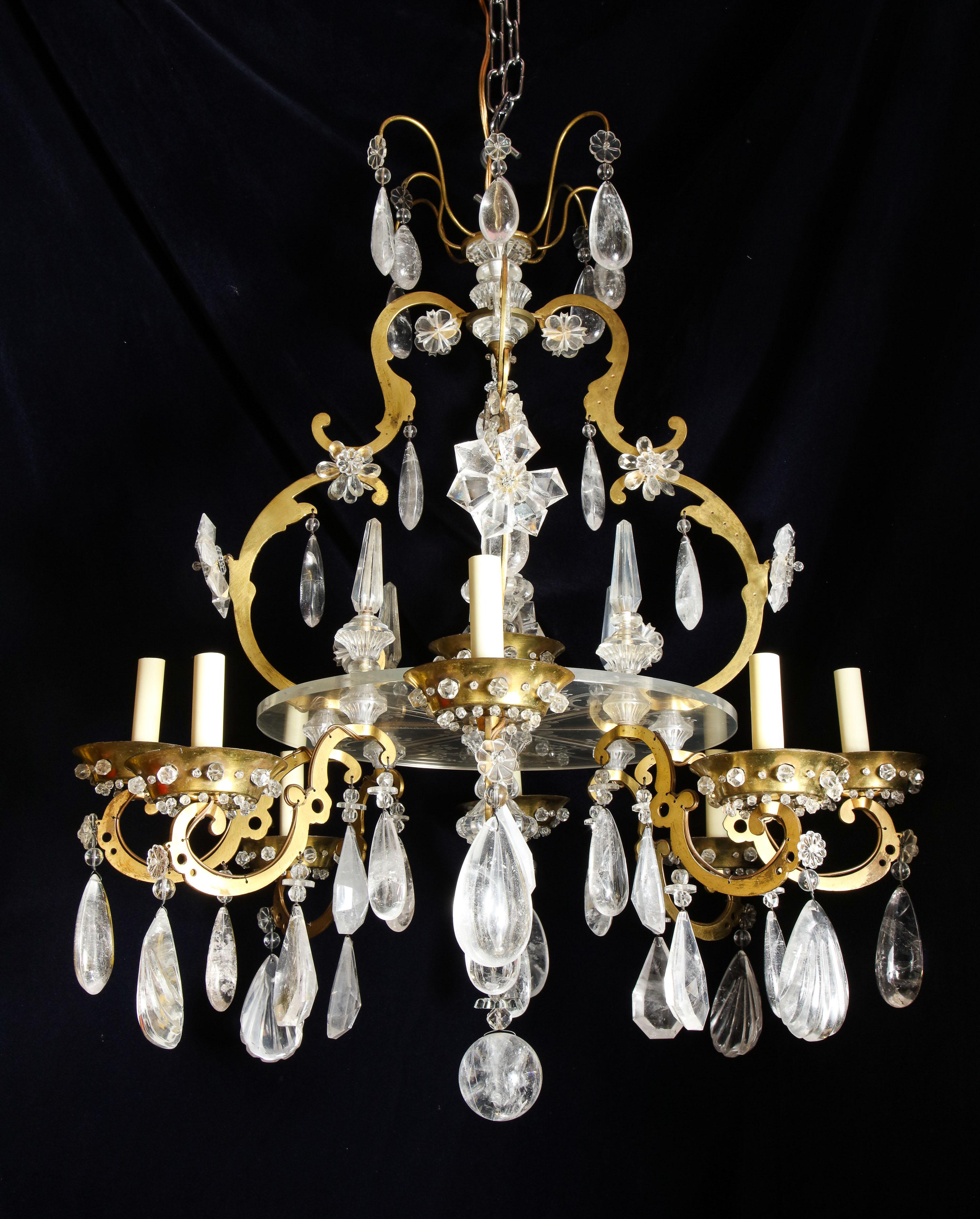 Fine Antique French Baguès Style Gilt Bronze and Rock Crystal Chandelier For Sale 11