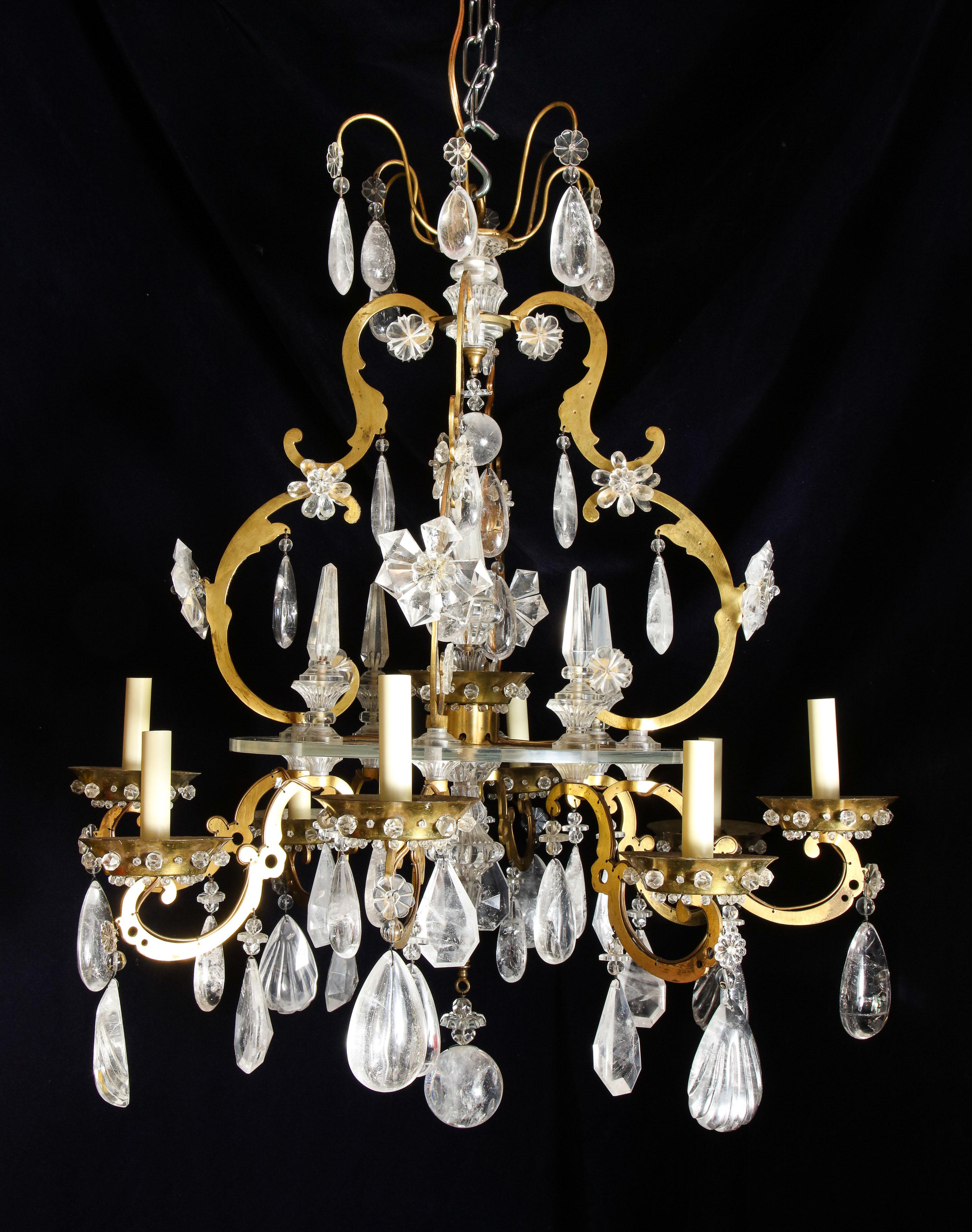 Fine Antique French Baguès Style Gilt Bronze and Rock Crystal Chandelier For Sale 12