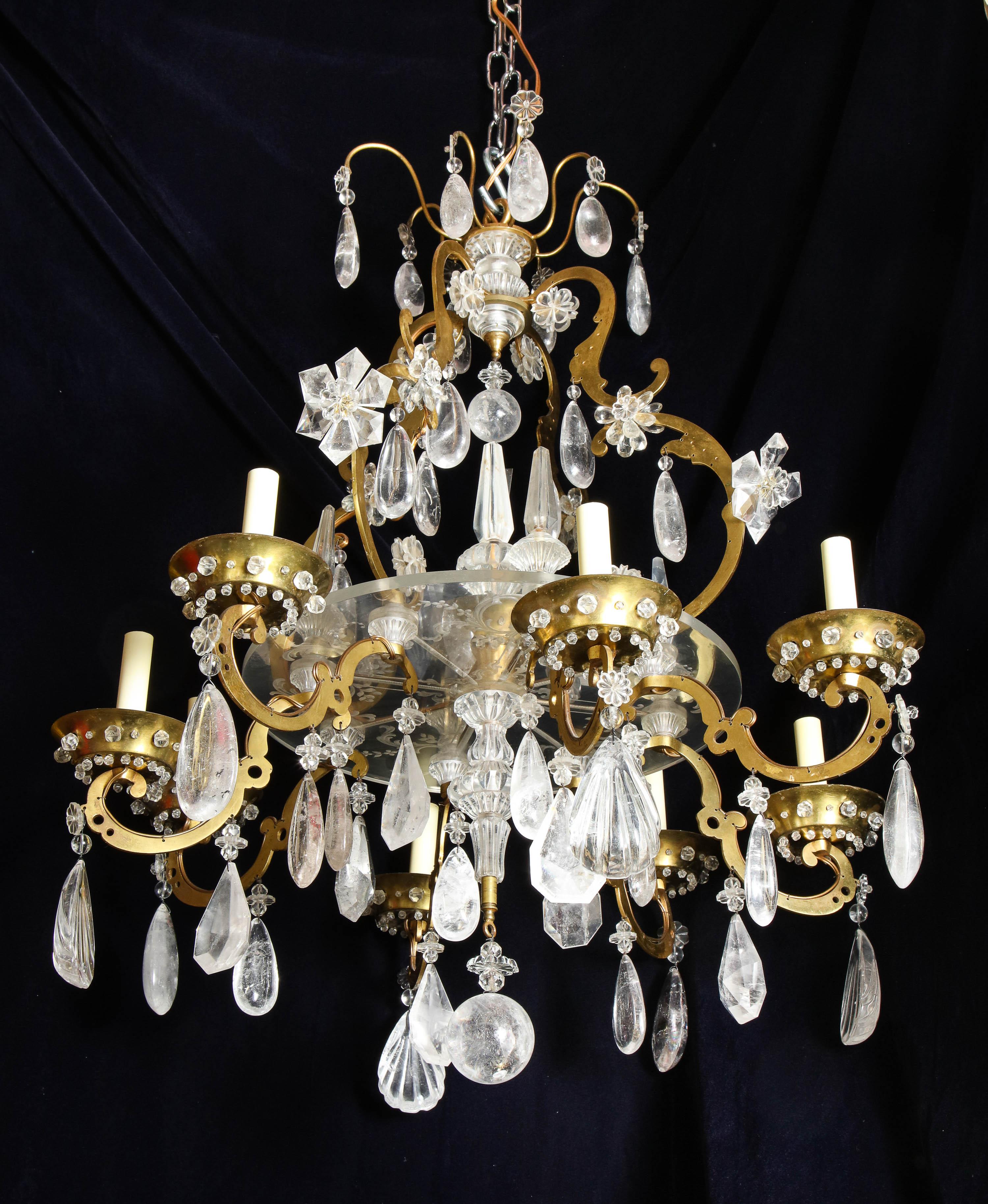 Louis XVI Fine Antique French Baguès Style Gilt Bronze and Rock Crystal Chandelier For Sale