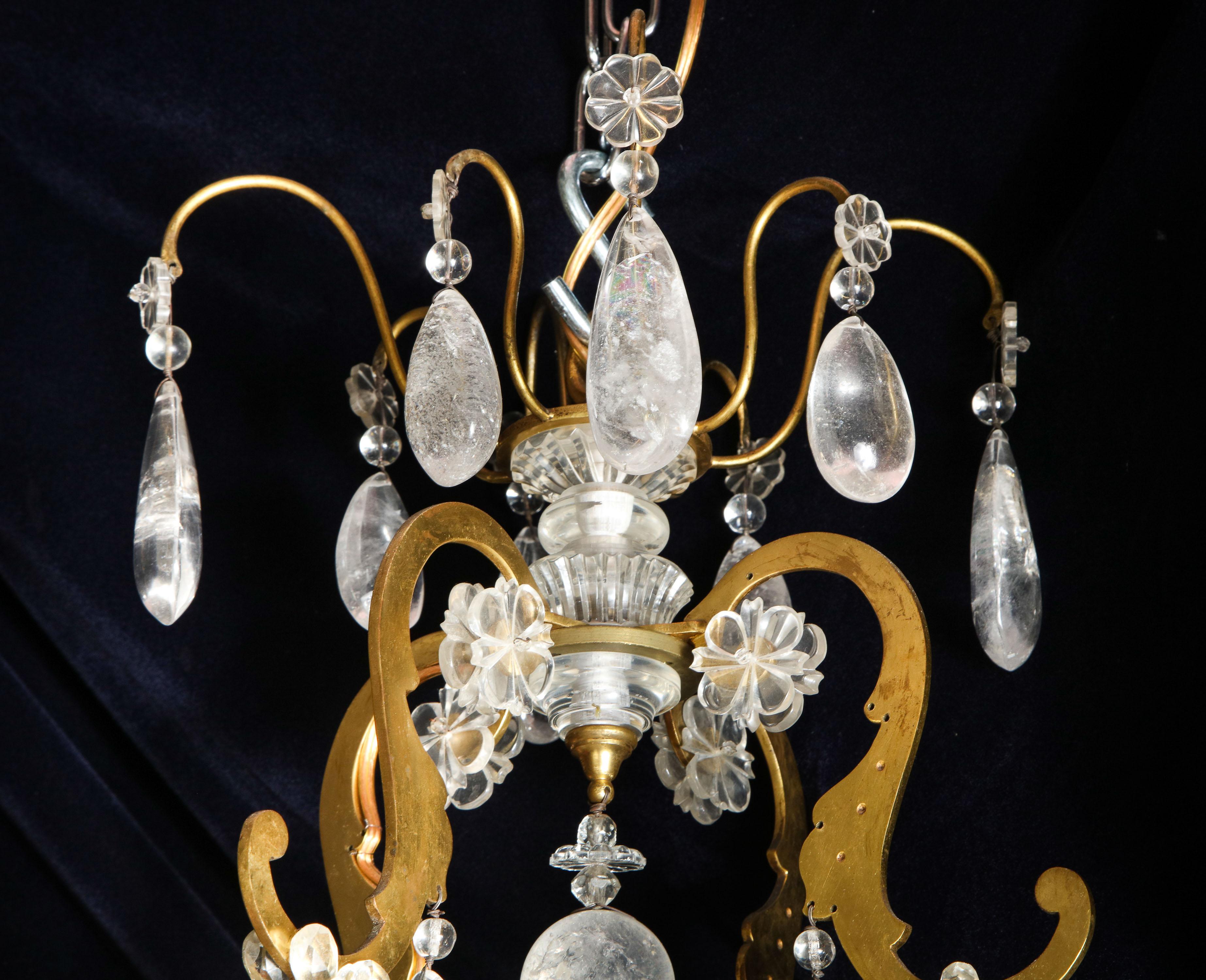 Fine Antique French Baguès Style Gilt Bronze and Rock Crystal Chandelier For Sale 1