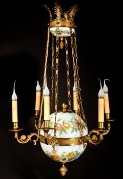 Fine Antique French Charles X Style Gilt Bronze and White Opaline Chandelier