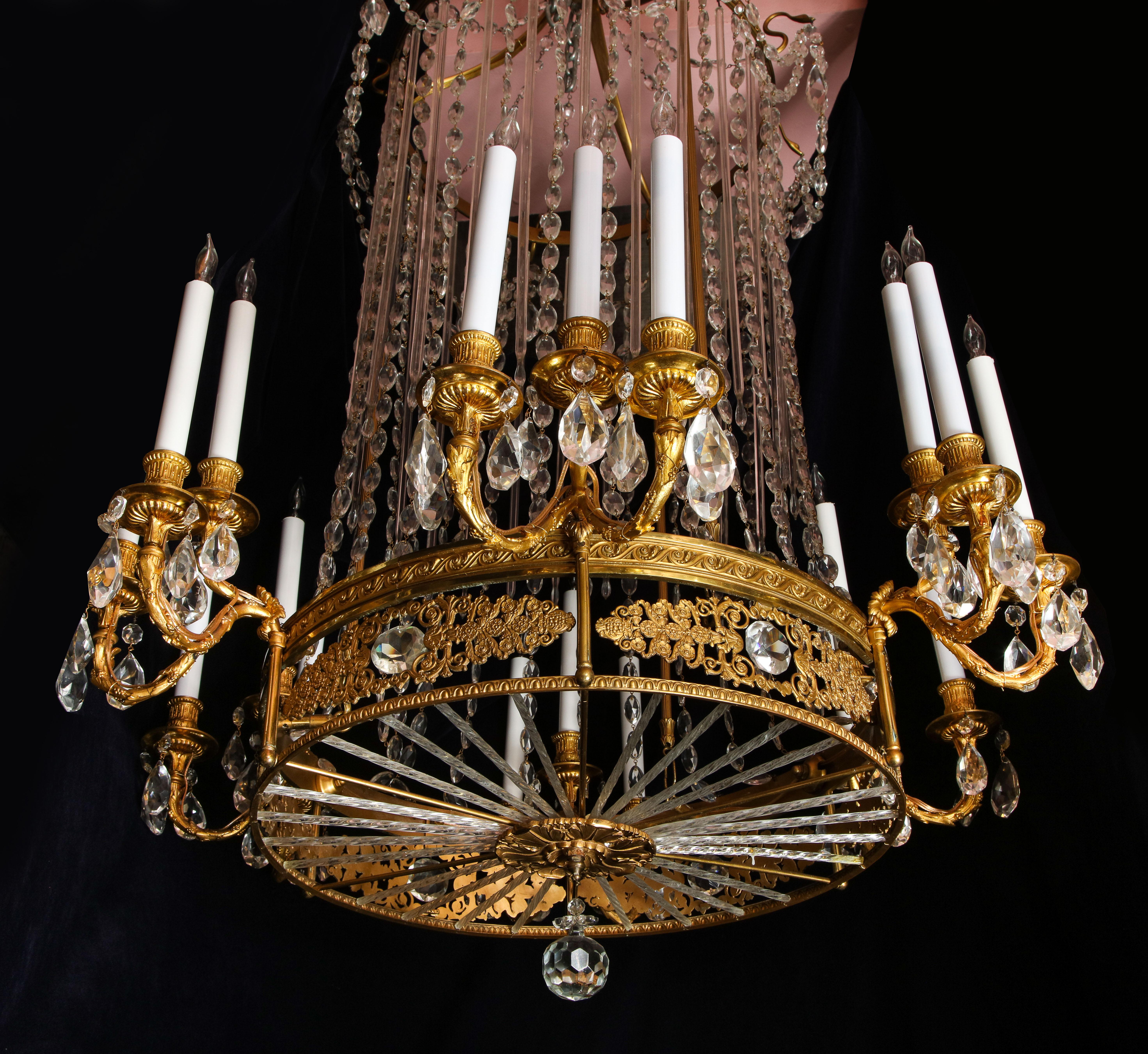 Fine Antique French Louis XVI Style Gilt Bronze and Cut Crystal Chandelier In Good Condition For Sale In New York, NY