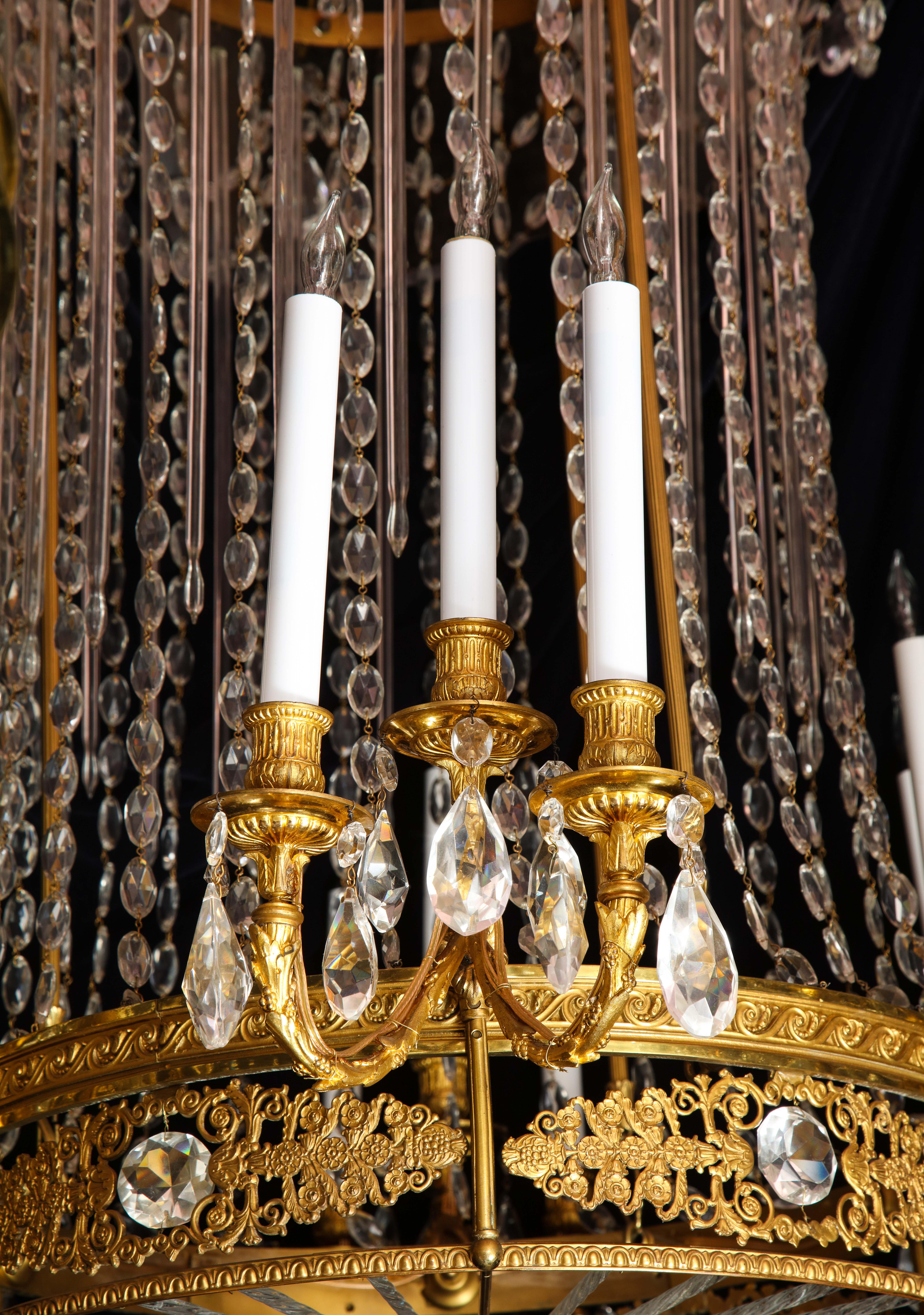 19th Century Fine Antique French Louis XVI Style Gilt Bronze and Cut Crystal Chandelier For Sale