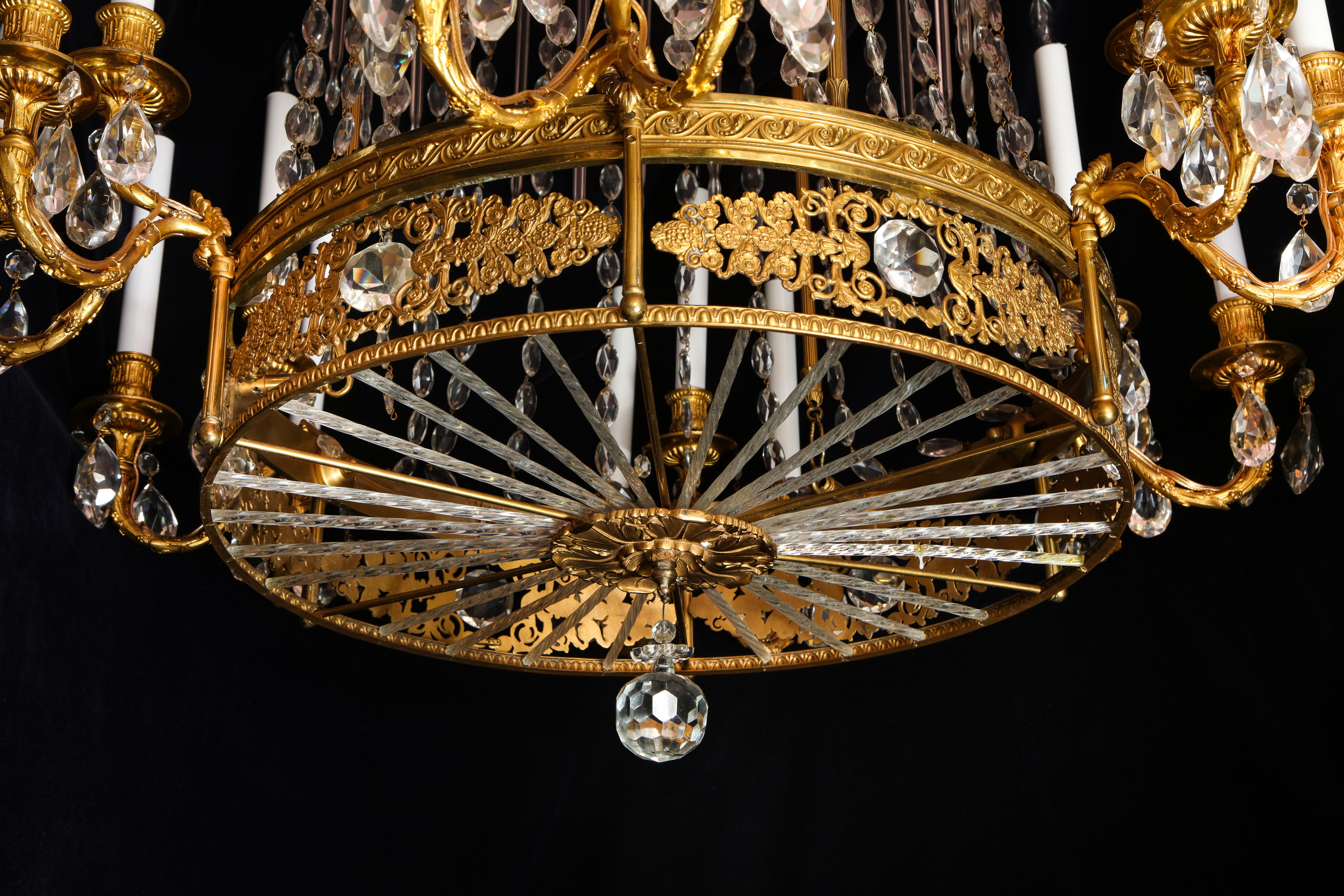 Fine Antique French Louis XVI Style Gilt Bronze and Cut Crystal Chandelier For Sale 4