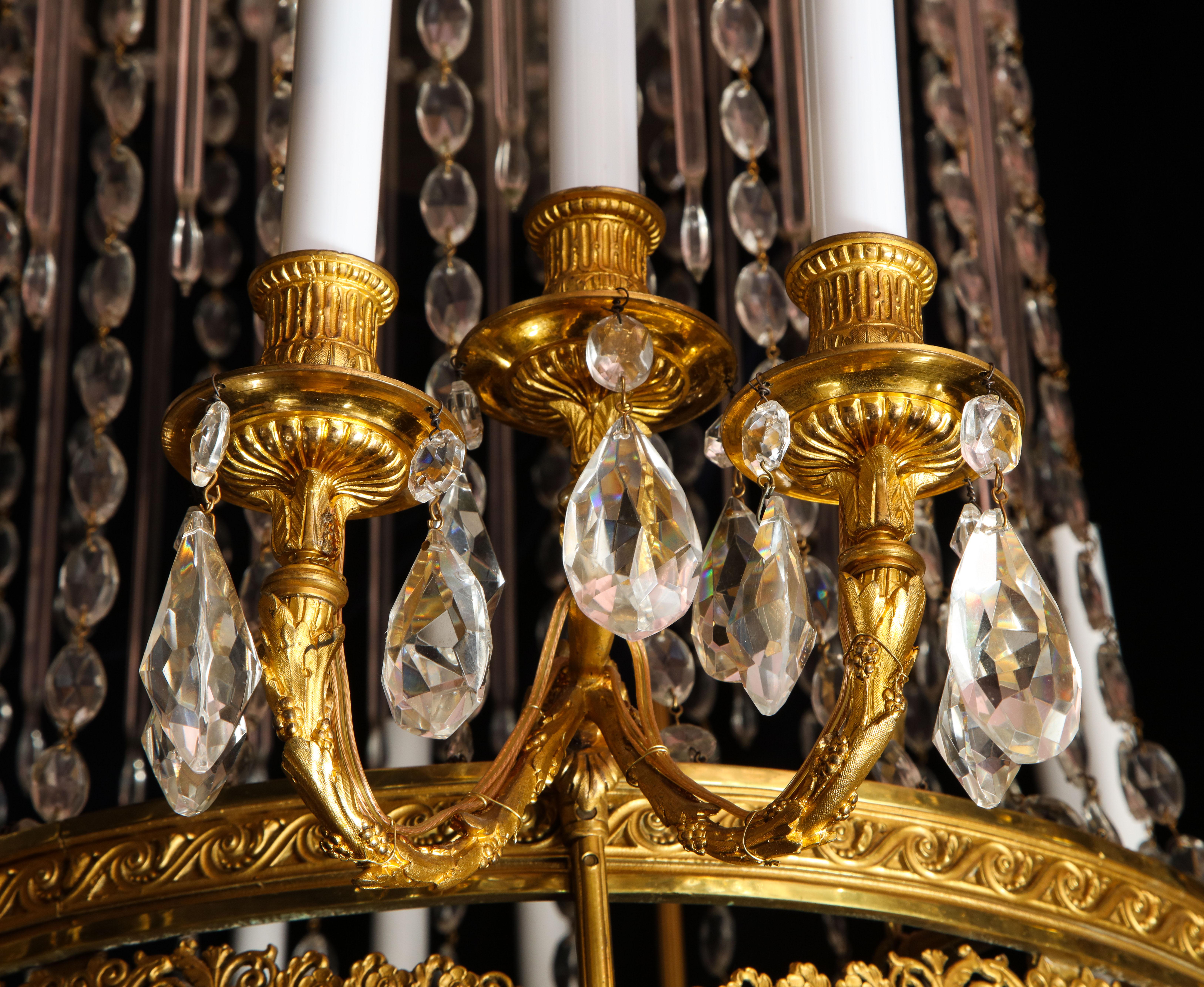 Fine Antique French Louis XVI Style Gilt Bronze and Cut Crystal Chandelier For Sale 5