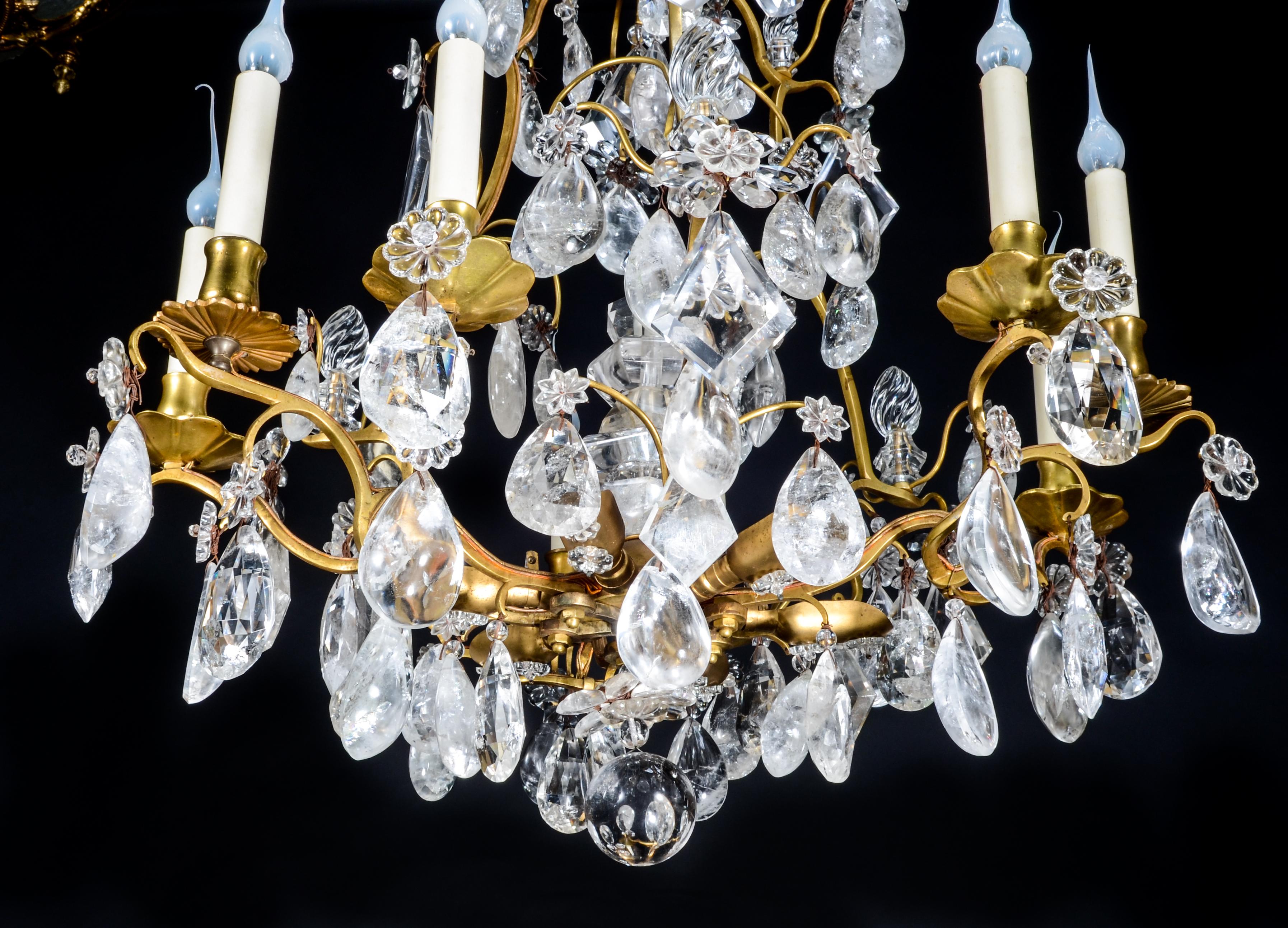 20th Century A Fine Antique French Louis XVI Style Gilt Bronze & Cut Rock Crystal Chandelier For Sale