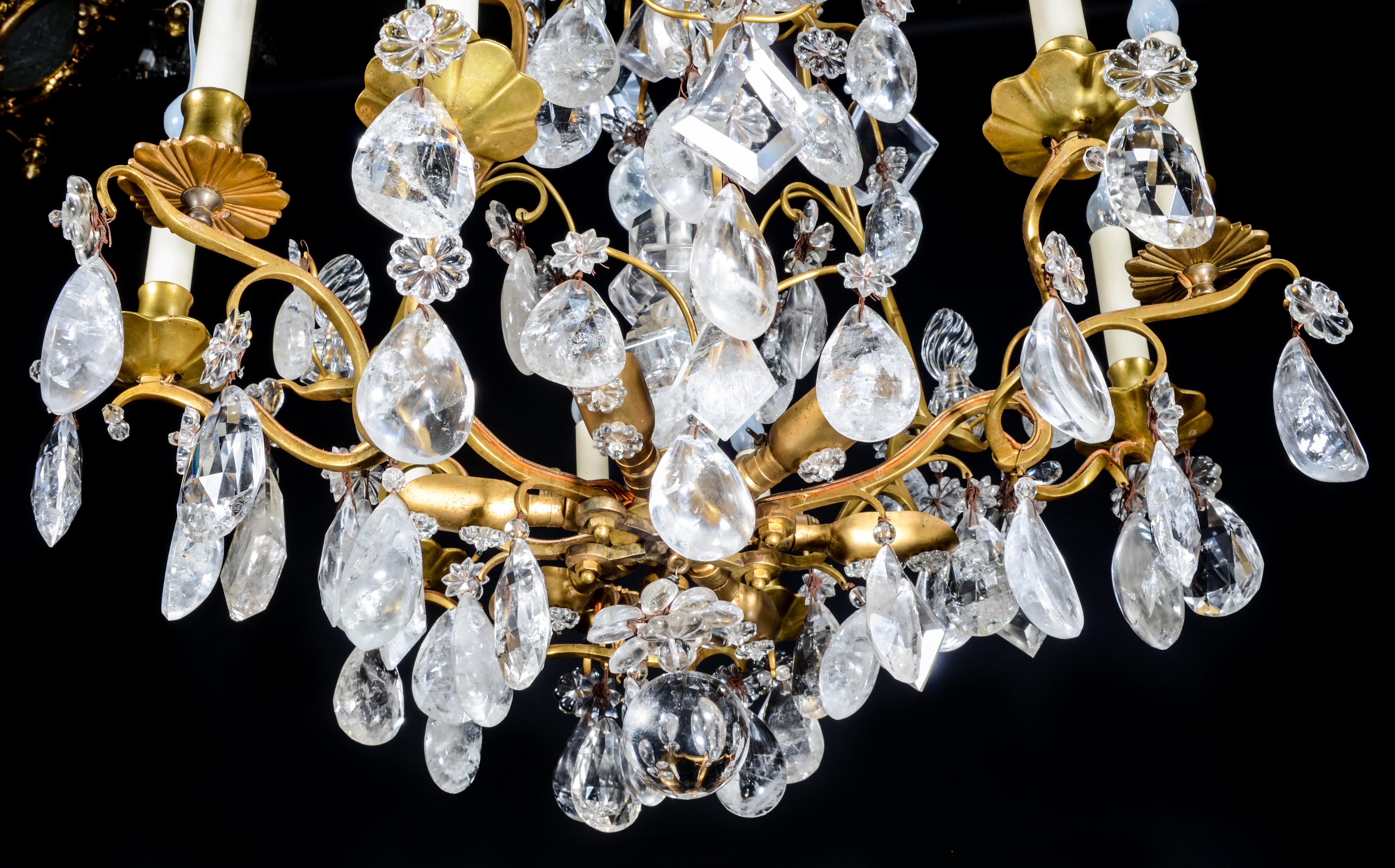 A Fine Antique French Louis XVI Style Gilt Bronze & Cut Rock Crystal Chandelier For Sale 5