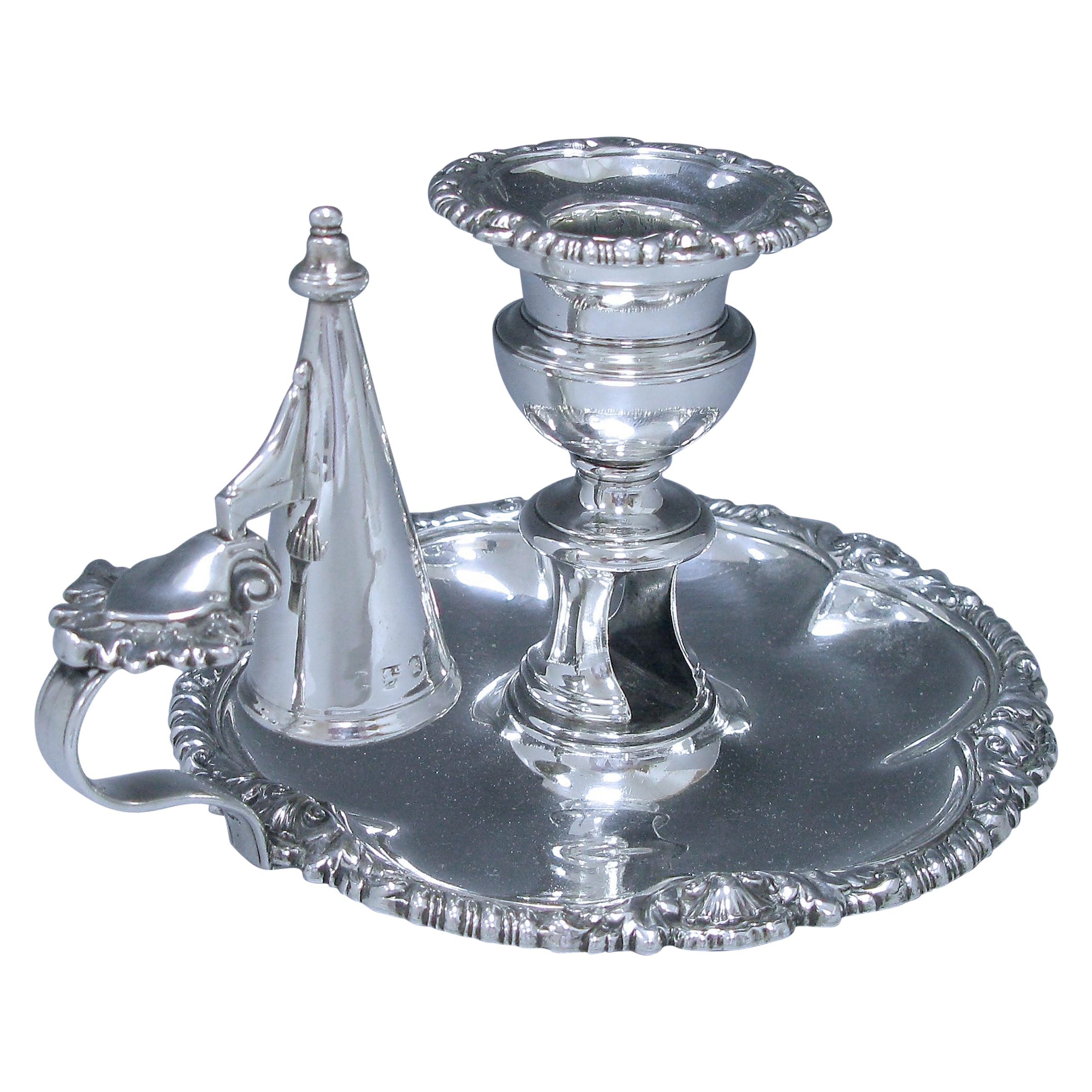 Fine Antique George IV Sterling Silver Chamberstick For Sale