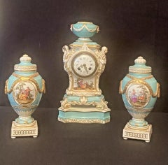 A Fine Antique KPM Berlin Porcelain 3 Piece Clock Set Circa 19th Century