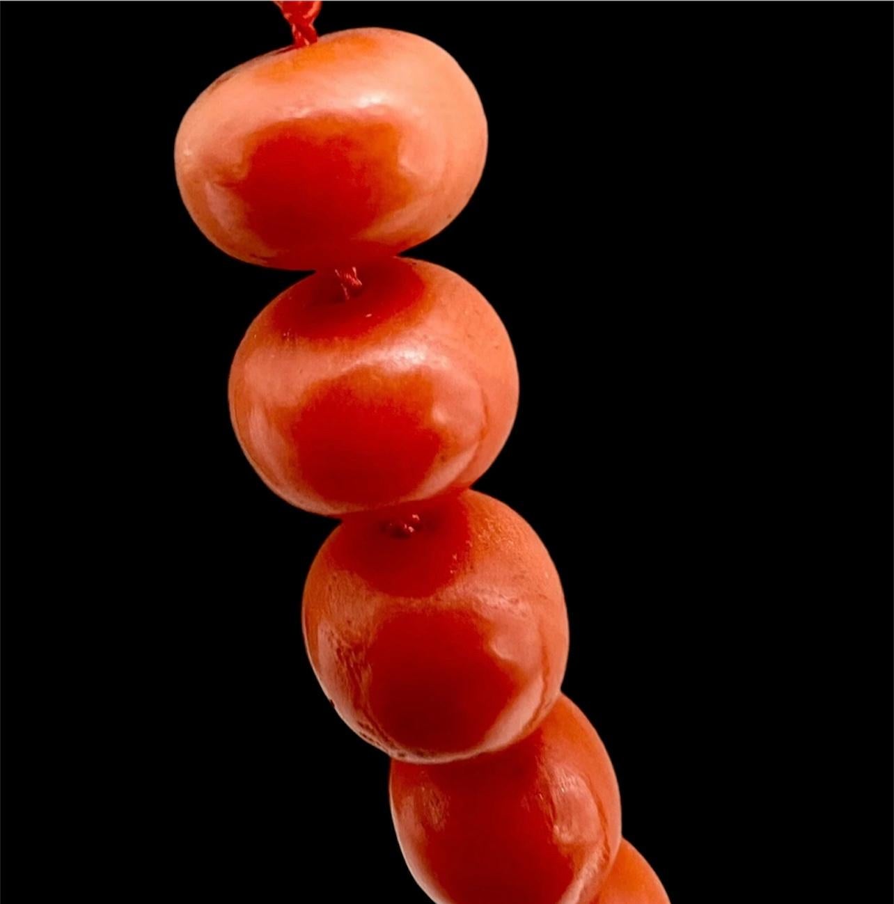 XIX secolo Una raffinata collana di perle graduate di corallo Momo giapponese rosso naturale antico. 74 grammi in vendita