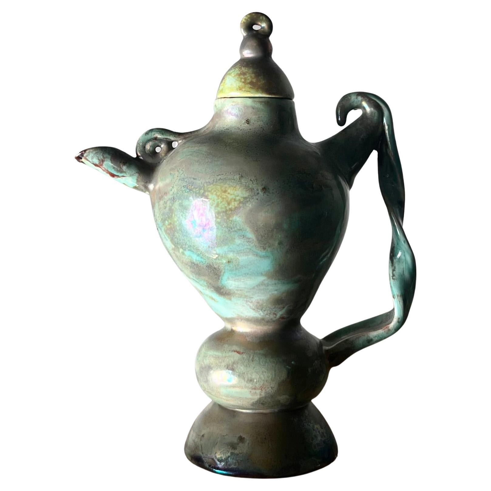 A fine art ceramic glazed teapot, signed by artist, late 20th century
