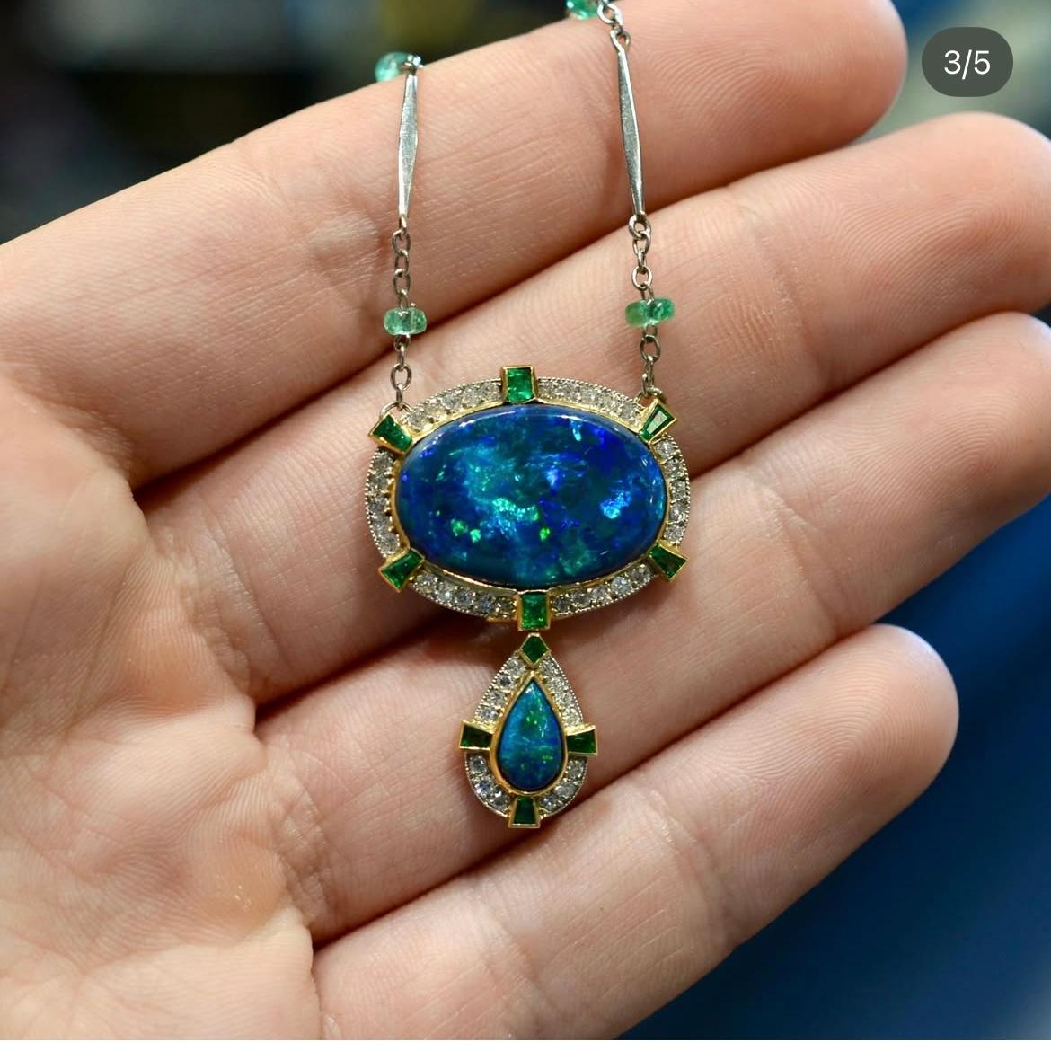 Women's or Men's A fine Art Déco Black Opal and Diamond pendant, circa 1925 For Sale