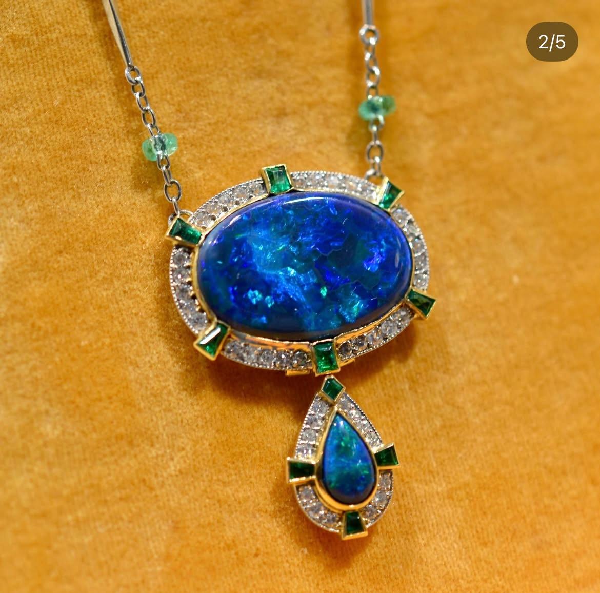 A fine Art Déco Black Opal and Diamond pendant, circa 1925 For Sale 1