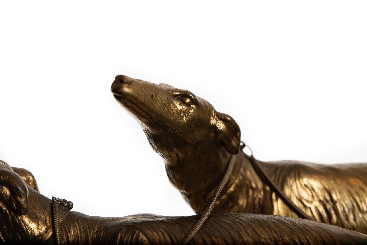 French Fine Art Deco Bronze Sculpture of a Lady with Two Greyhounds by Georges Gori