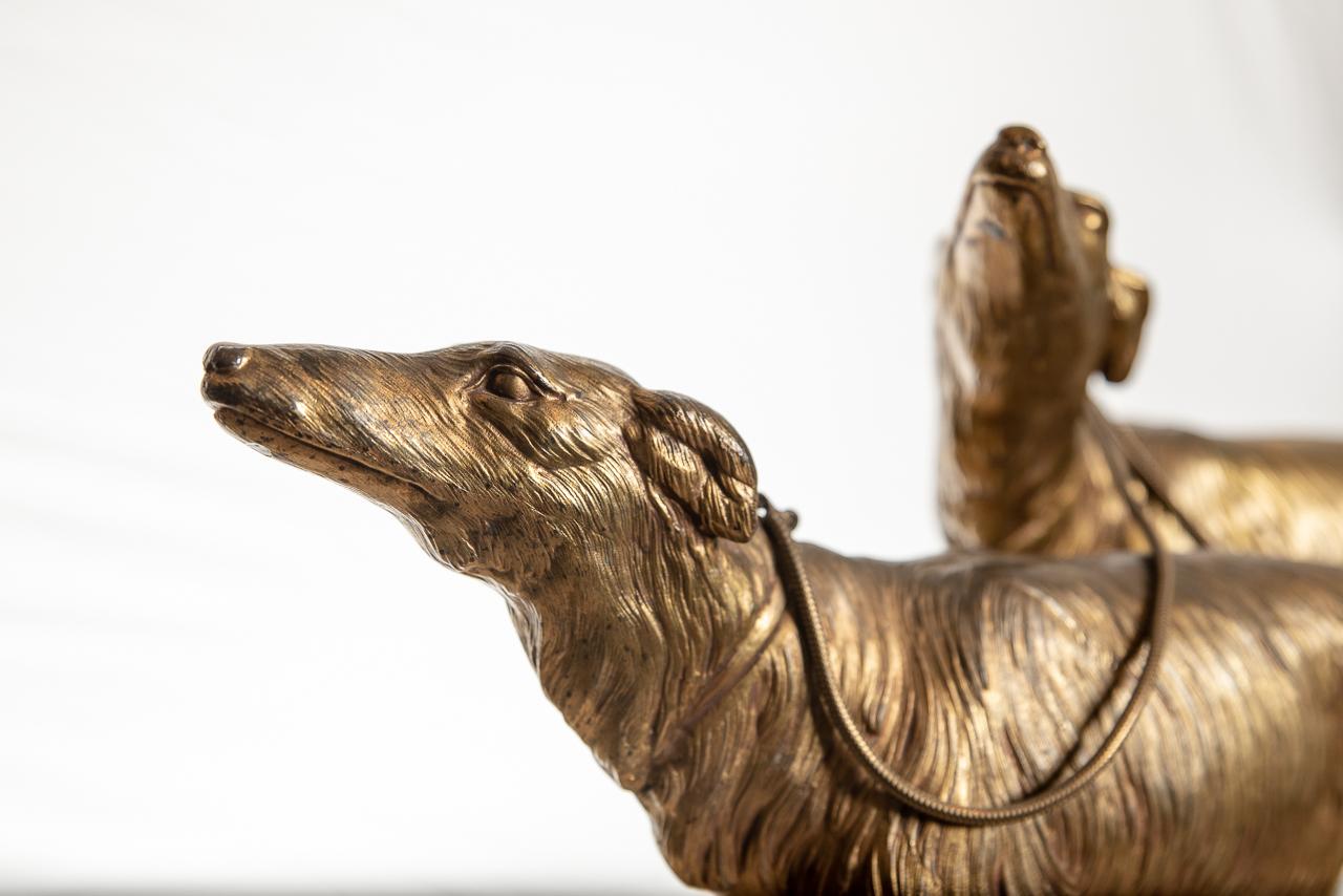20th Century Fine Art Deco Bronze Sculpture of a Lady with Two Greyhounds by Georges Gori