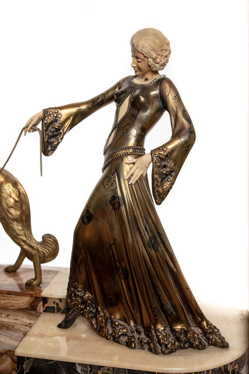 Fine Art Deco Bronze Sculpture of a Lady with Two Greyhounds by Georges Gori 1