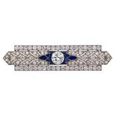 Antique A Fine Art Deco Diamond And Sapphire Bar Brooch